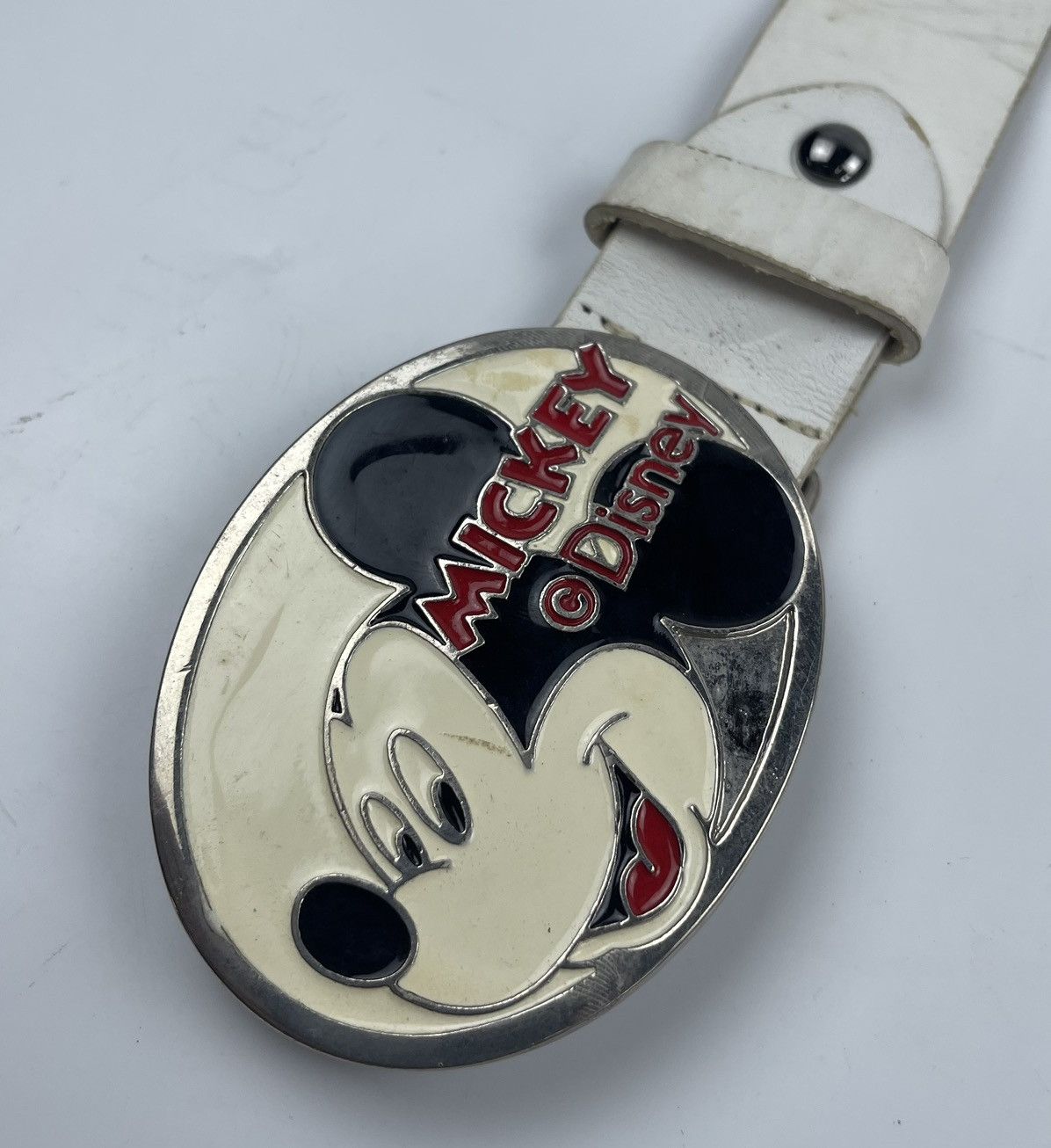 Genuine Leather × Mickey Mouse × Vintage mickey mouse big buckle leather belt tc7 Size 36 - 4 Thumbnail