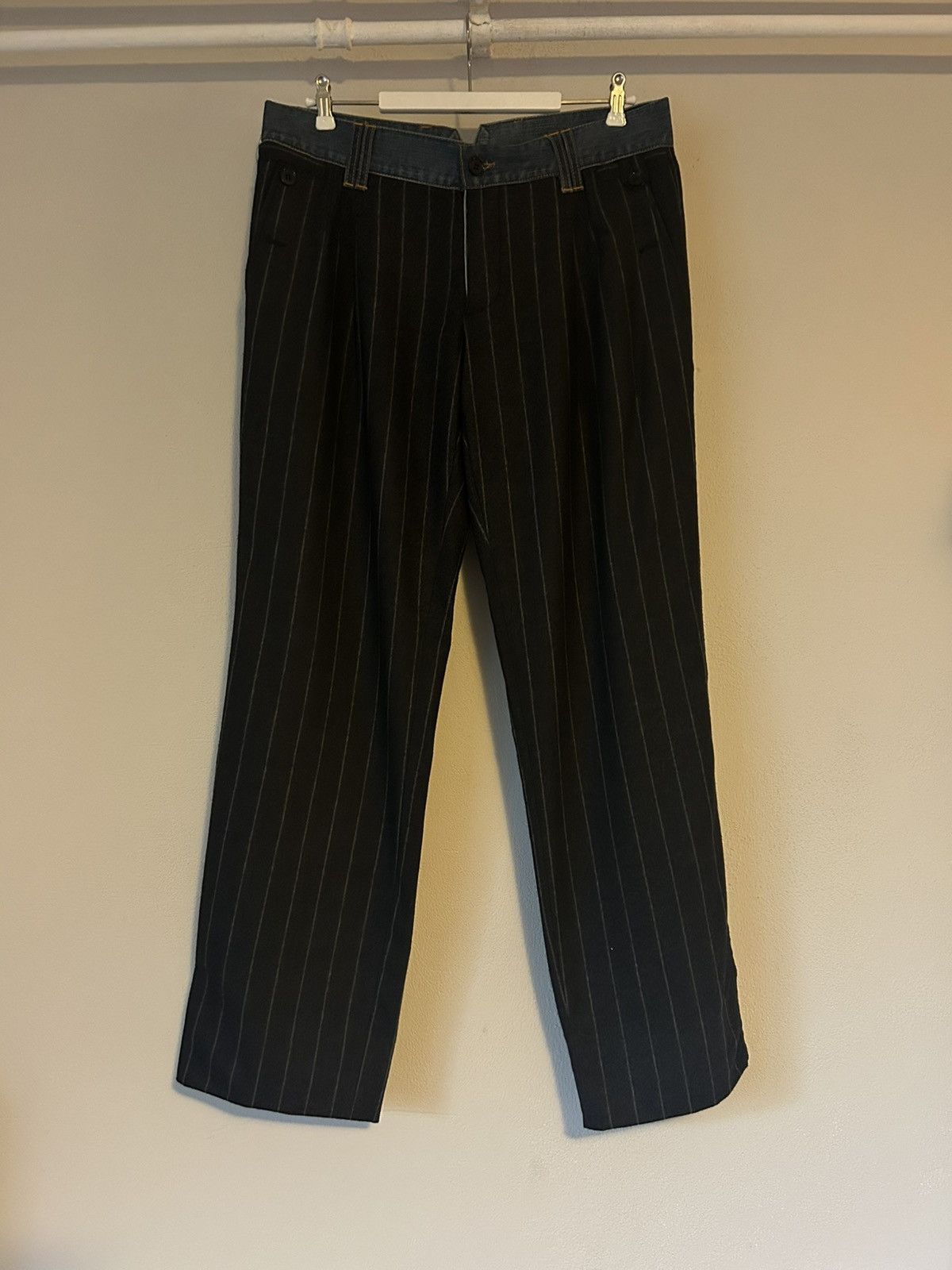 Dolce & Gabbana Pinstripe Wool Trousers with Denim Accents - Size 50 Size US 34 / EU 50 - 2 Thumbnail