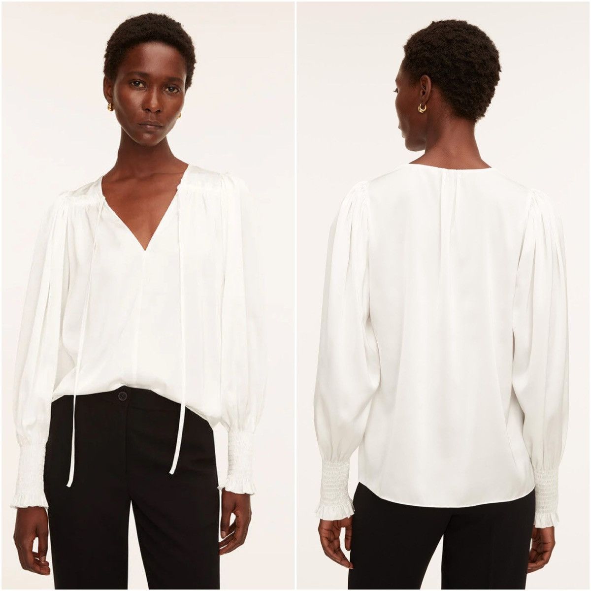 NWT Rebecca Taylor Tie Front Blouse Top Milk White Long
