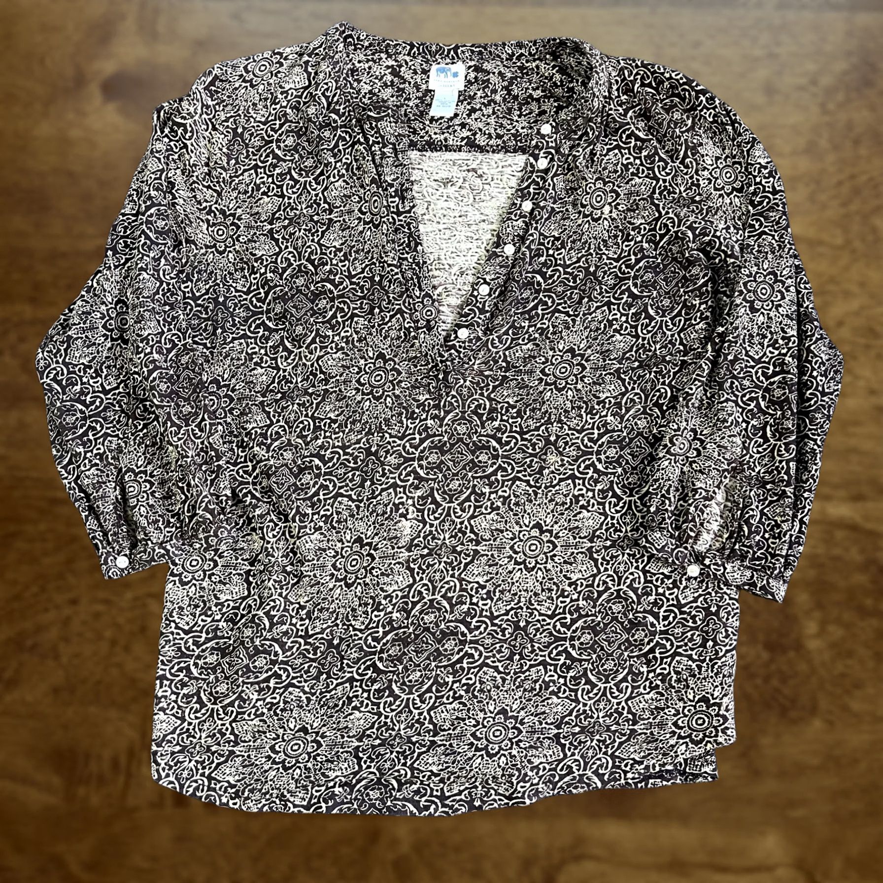 Lucky Brand Y2K John Robshaw Lucky Brand Shirt Womens Large Brown Boho Floral Print Tunic Size L / US 10 / IT 46 - 1 Thumbnail