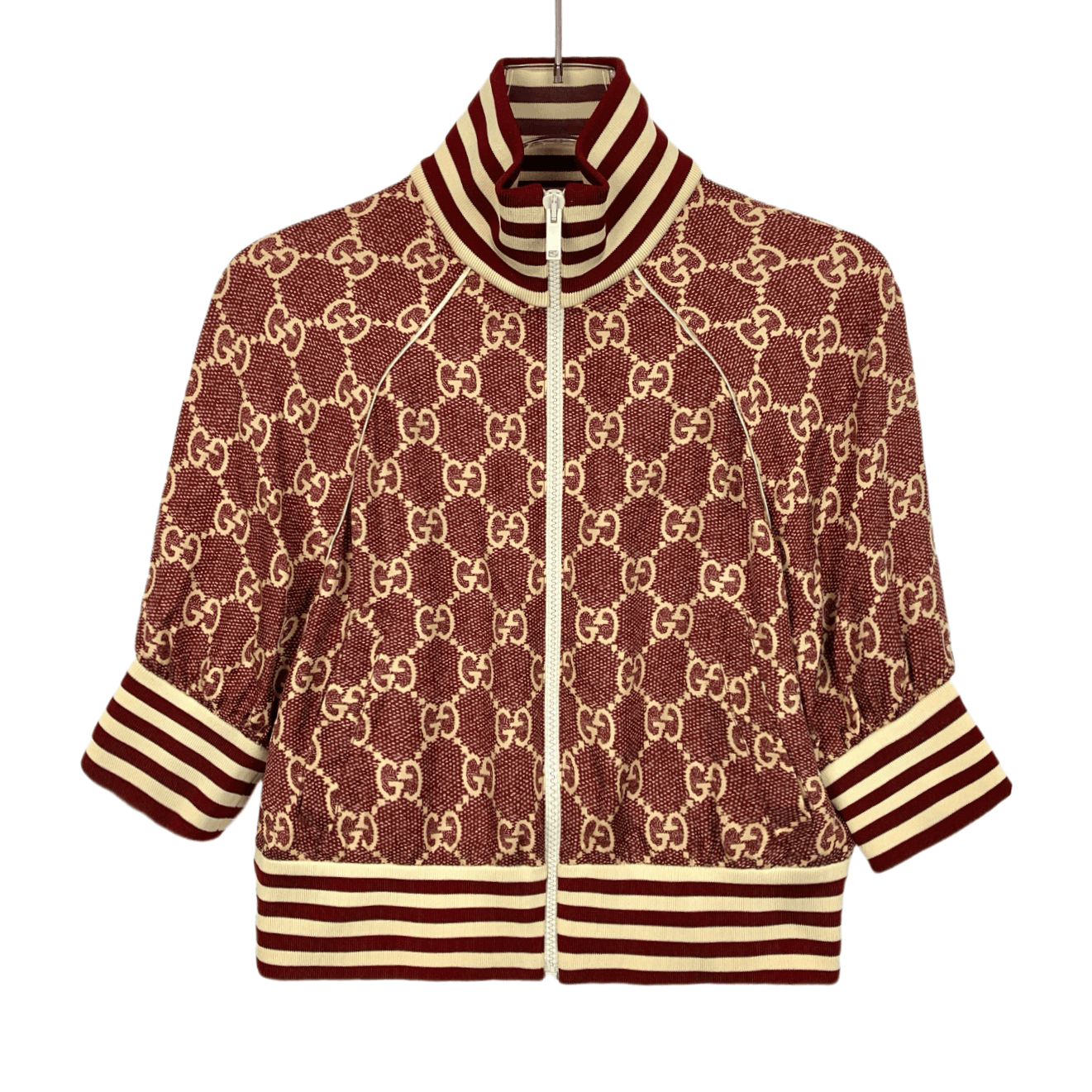 Gucci Gucci Red Logo Monogram Printed Silk Jacket (Size XXS) Size XXS / US 00 / IT 34 - 1 Thumbnail