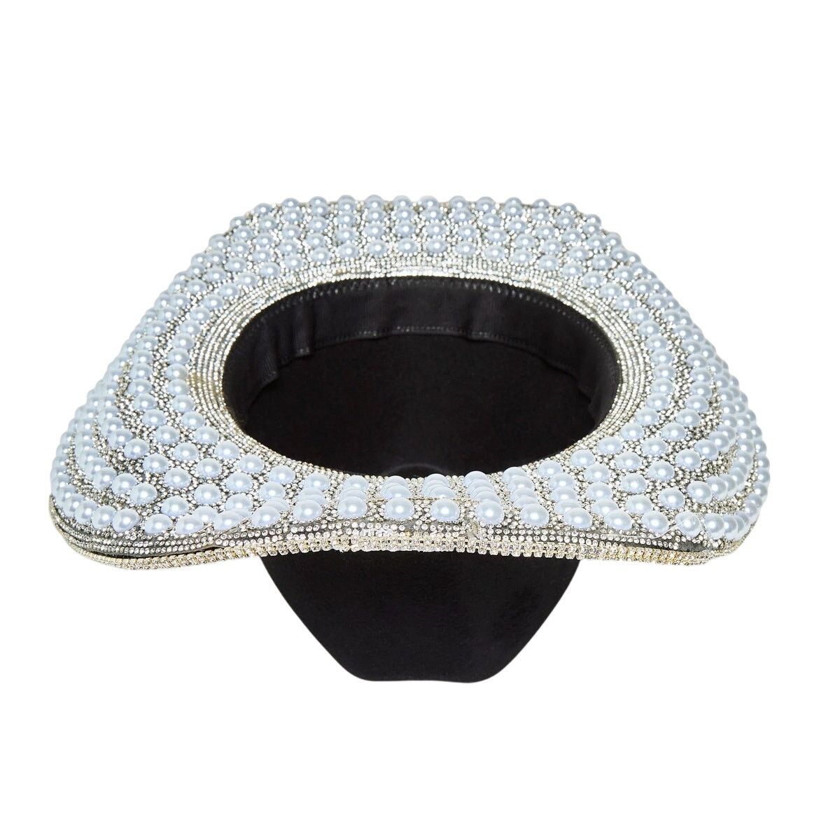 NEW | Black Cowboy Hat with Faux Pearl Crystal Embellishment