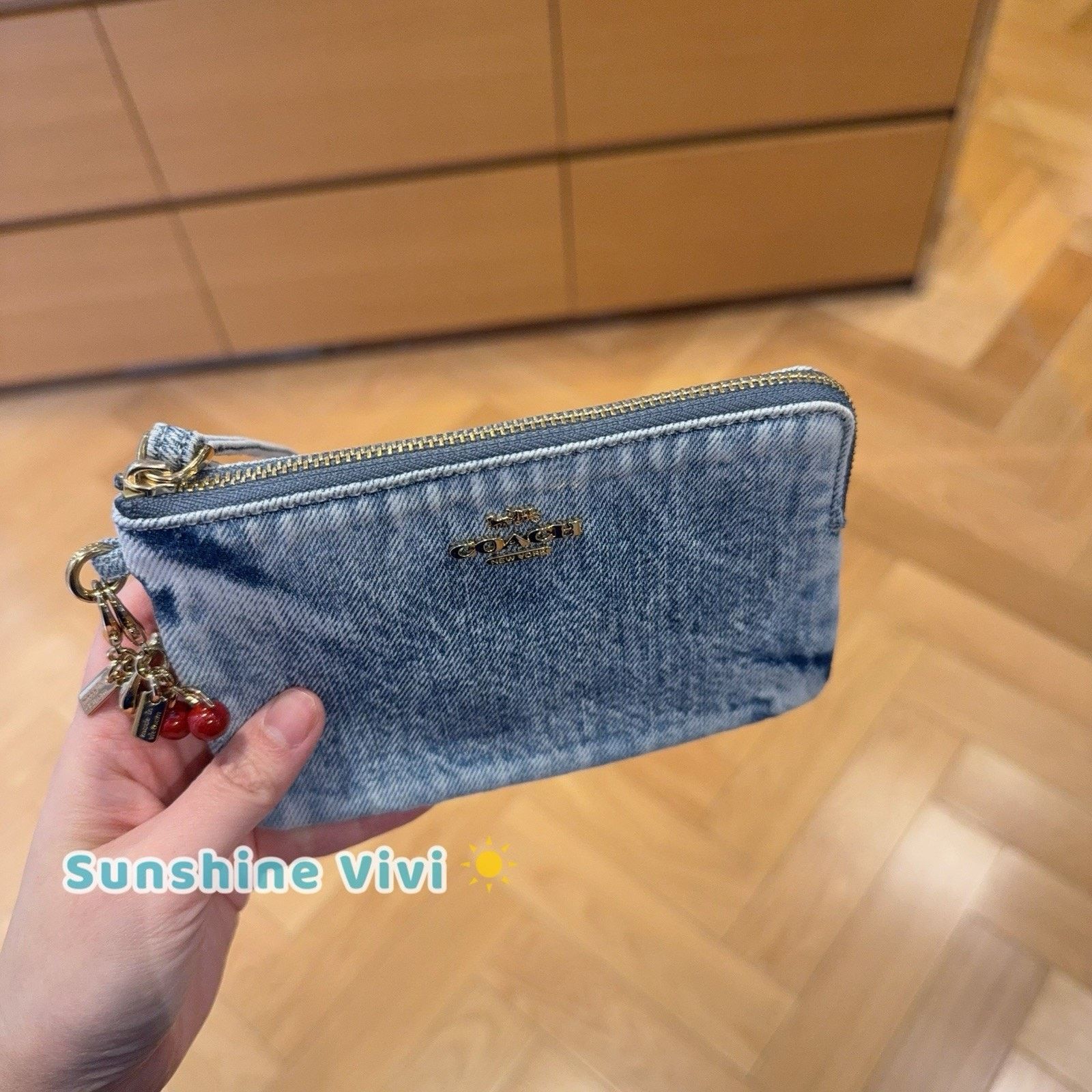Coach NWT Coach Corner Zip Wristlet Loved Denim With Charms CEF82 Size ONE SIZE - 6 Thumbnail
