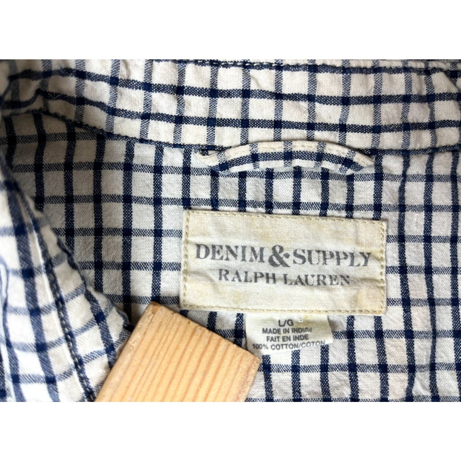 Vintage Ralph Lauren Denim & Supply Button-Up Shirt Mens Cotton Check Long Sleeve Sz L White Navy Size US L / EU 52-54 / 3 - 6 Thumbnail