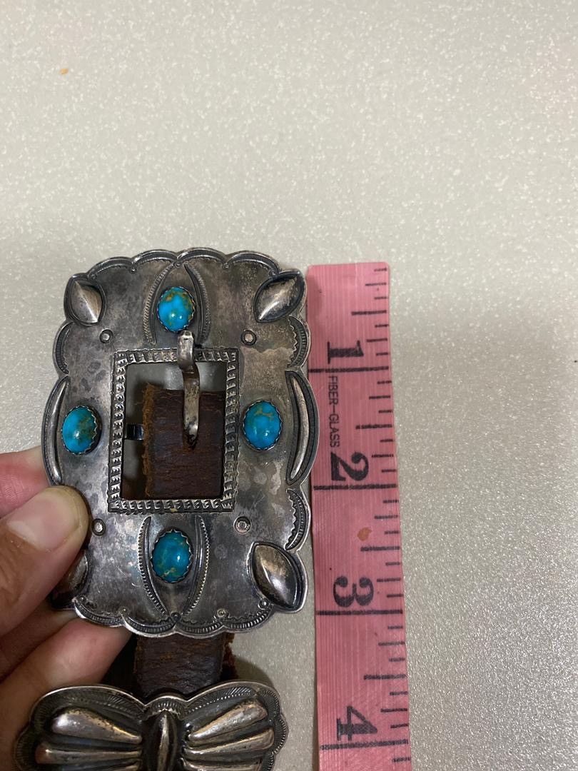 Sterling Silver Signed H Morgan Navajo Sterling ,Turquoise Concho Belt Size ONE SIZE - 14 Thumbnail