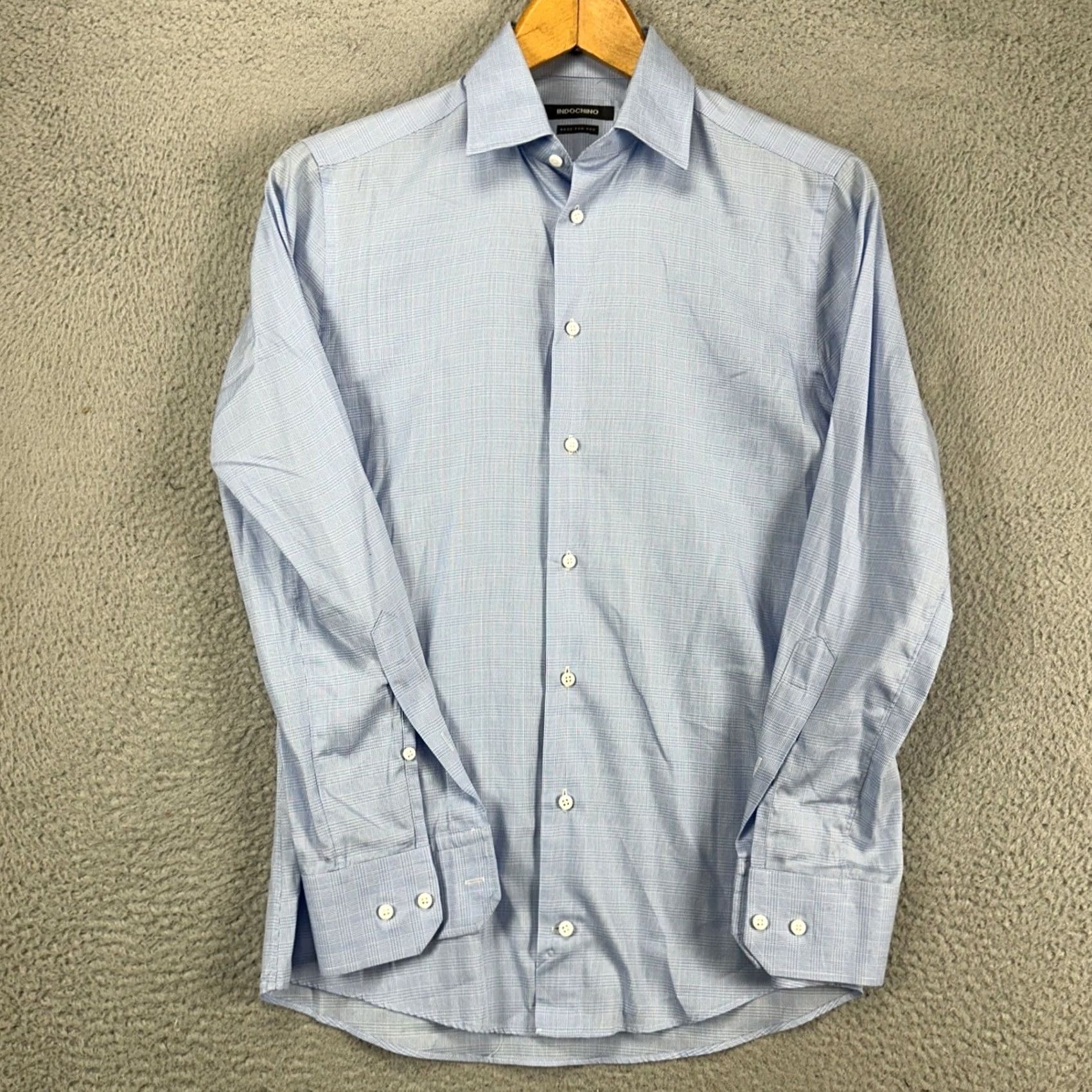 Vintage Indochino Adult Mens Button Up Shirt Small Light Blue Glen Check Long Sleeve Size US S / EU 44-46 / 1 - 4 Thumbnail