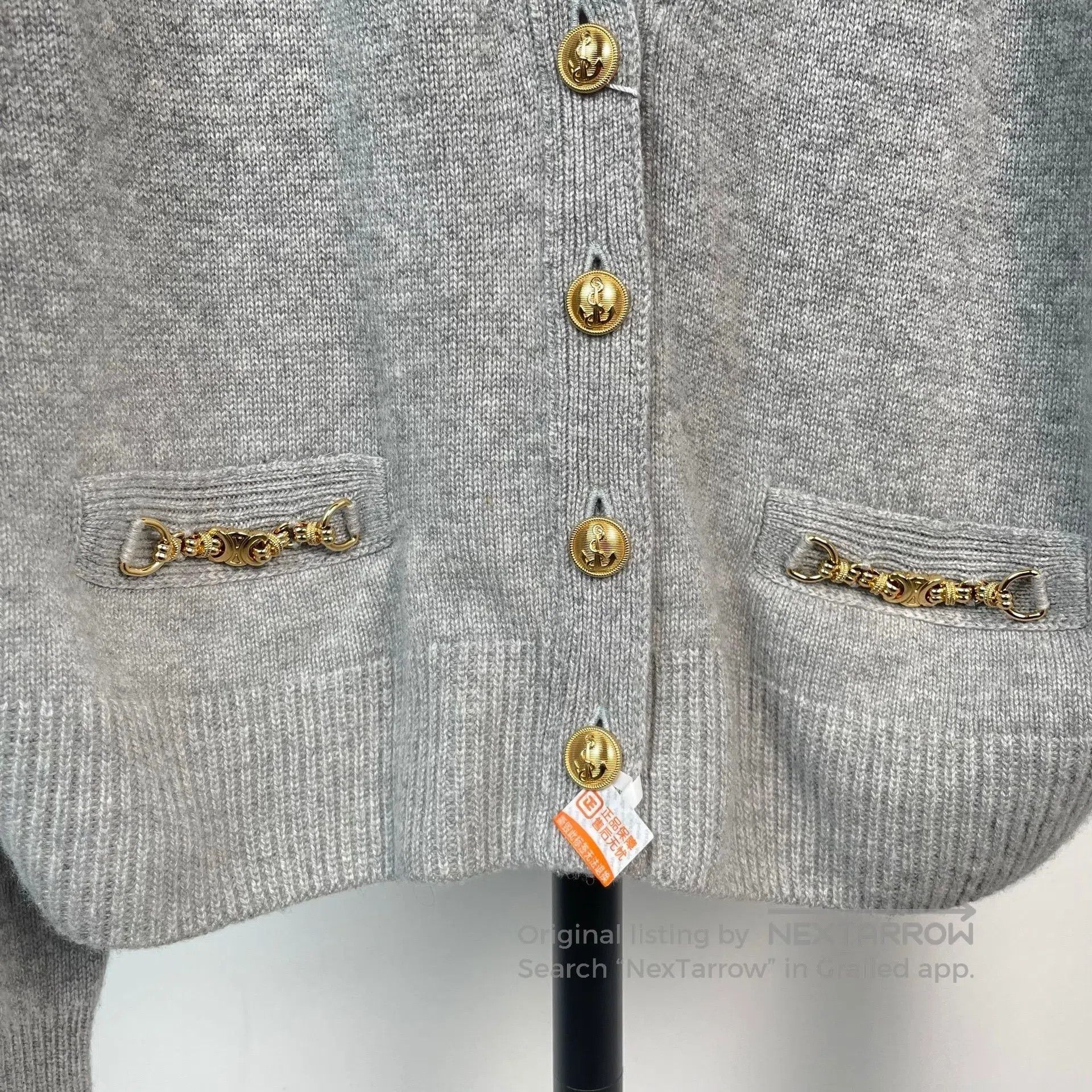 Celine CELINE Gray Triumph Gate Gold Button V-Neck Cardigan Jacke Size S / US 4 / IT 40 - 2 Thumbnail