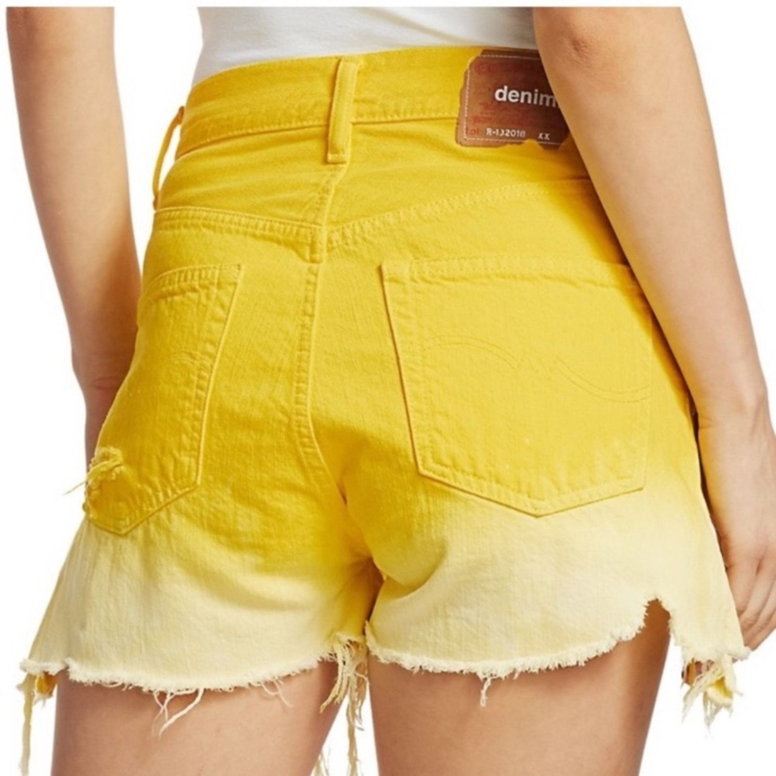 INTERMIX nwt Denimist NIC High-rise Cut-off Shorts Yellow Ombre 26 Size 26" / US 2 / IT 38 - 8 Thumbnail