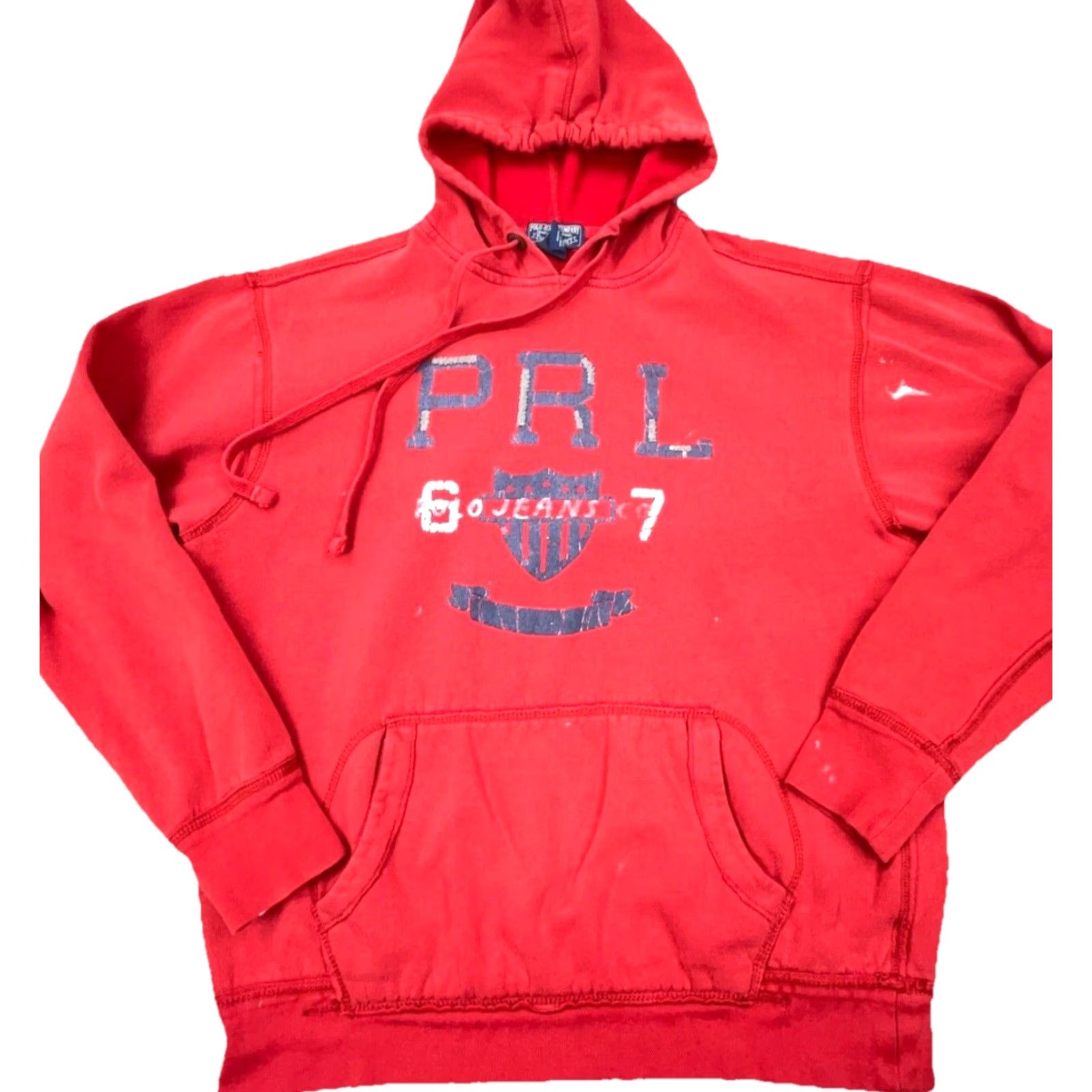 Ralph Lauren VINTAGE Polo Ralph Lauren Hoodie Men M Red Sweatshirt PRL Y2K Faded Hoodie Pullover Logo Embroidered Size US M / EU 48-50 / 2 - 2 Thumbnail