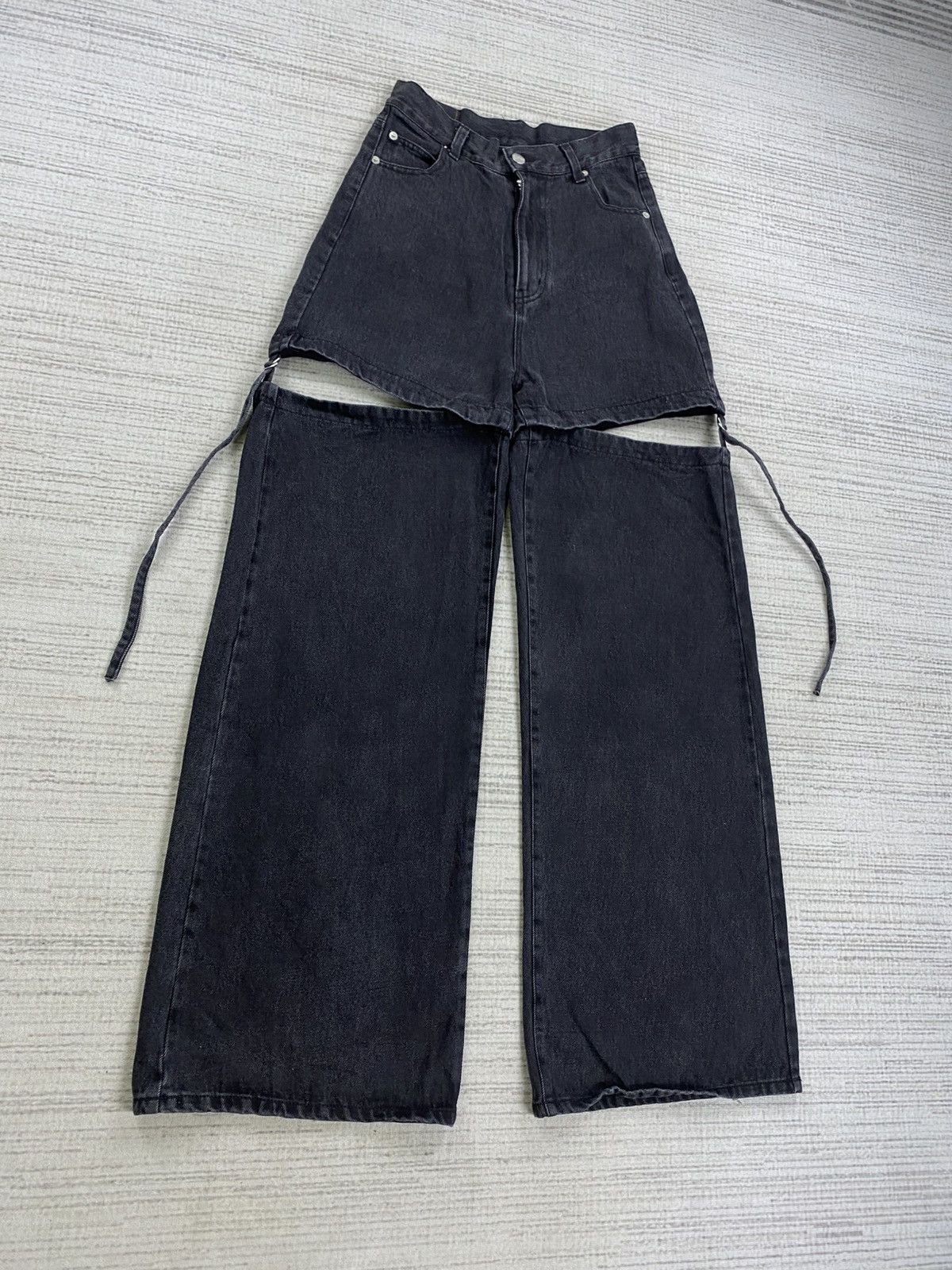 If Six Was Nine Vintage Chiko Detachable Wide-Leg Black Punk Denim Jeans Size 25" / US 0 / IT 36 - 3 Thumbnail