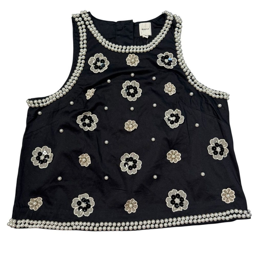 Anthropologie NWT New $158 Maeve 3D Flower Pearl Black Top Size XL Size XL / US 12-14 / IT 48-50 - 6 Thumbnail