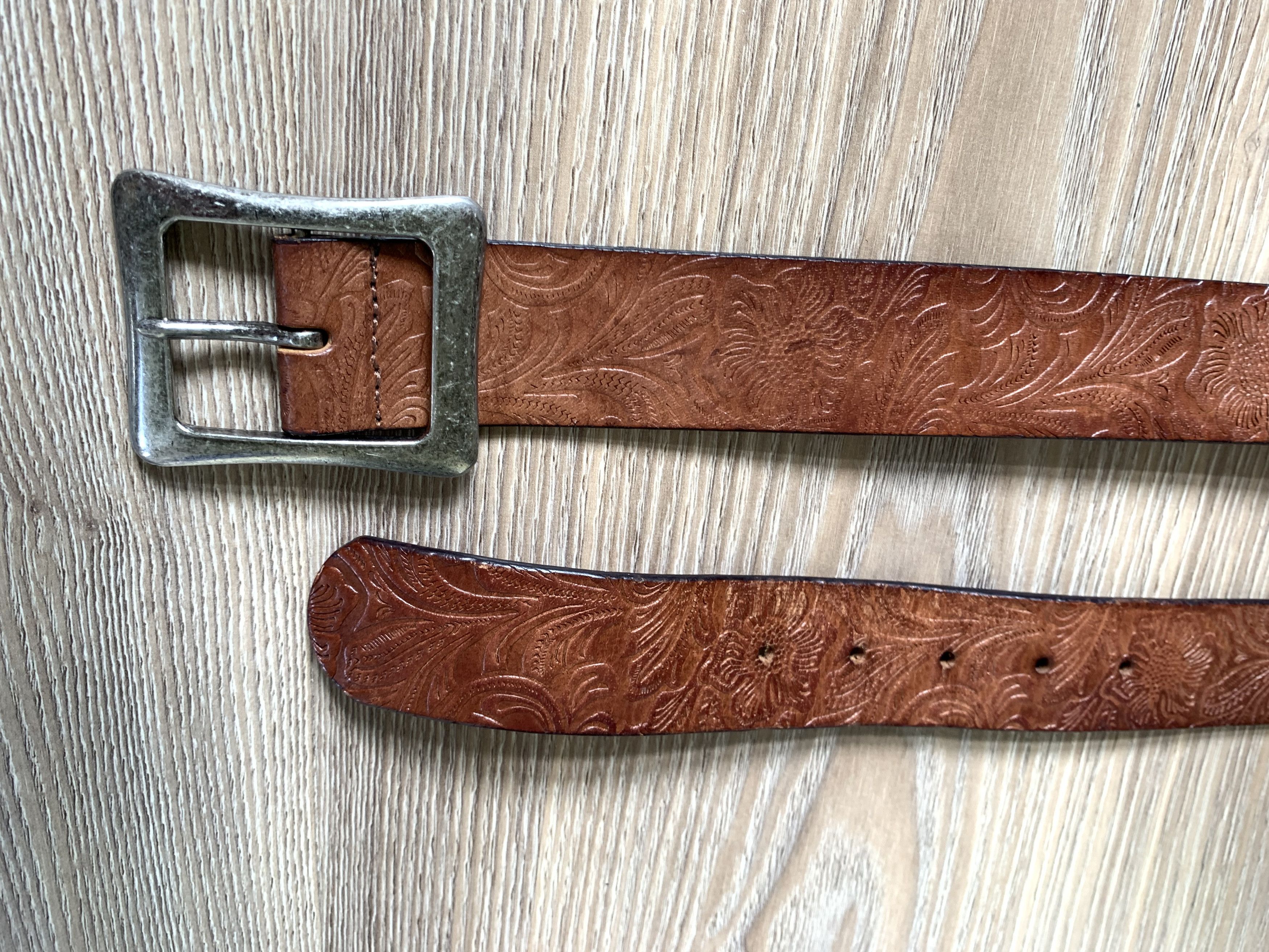 Designer × Vintage Bon A Parte Embossed Brown Leather Belt Size ONE SIZE - 6 Thumbnail