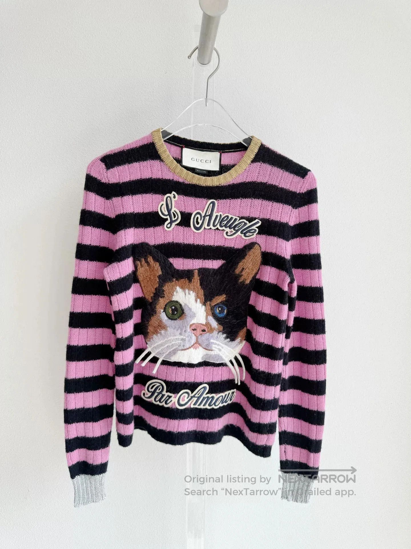 Gucci Gucci Pink Striped Cat Embroidery Sweater. Size XXS / US 00 / IT 34 - 2 Thumbnail
