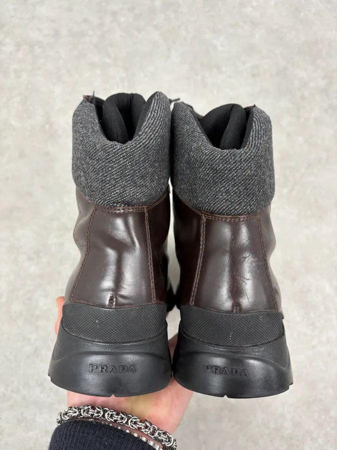 Prada 2000s Prada Brown High Leather Chunky Vibram Sole Boots Size US 10 / EU 43 - 5 Thumbnail