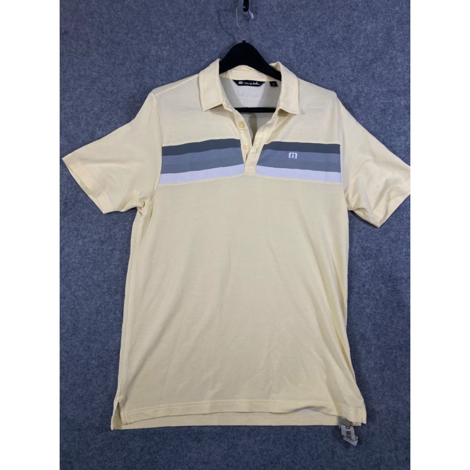 TravisMathew Travis Mathew Polo Shirt Mens M Yellow Striped Stretch Comfort Golf Performance Short Sleeve Logo Shirt Size US M / EU 48-50 / 2 - 3 Thumbnail