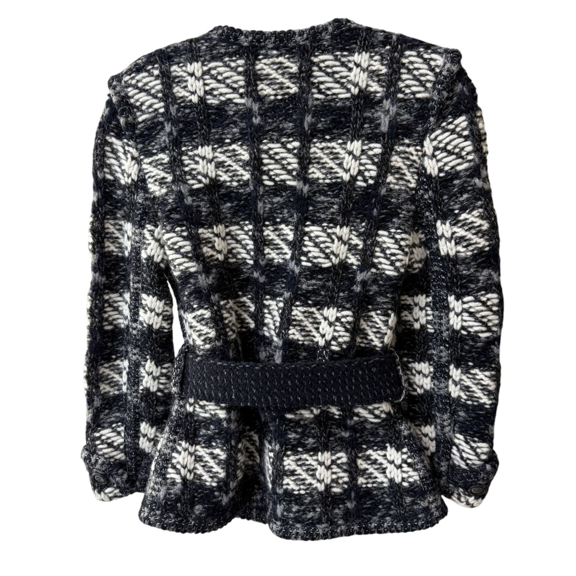 Chanel Chanel Black & White Wool Blend Plaid Jacket With Belt & But Size XS / US 0-2 / IT 36-38 - 2 Thumbnail