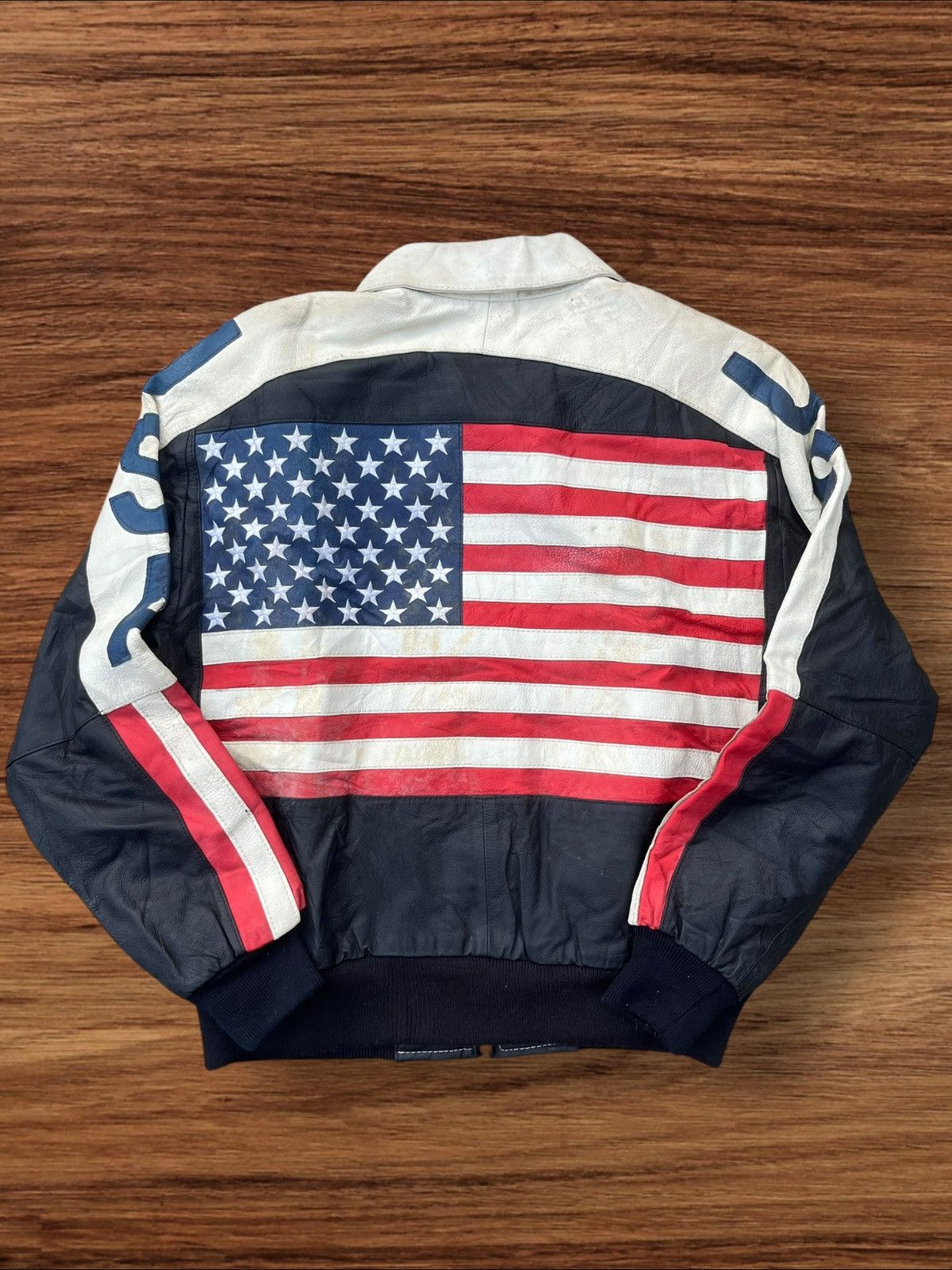 Michael Hoban × Vintage Vintage Michael Hoban Wheremi USA Big Flag Leather Jacket Size US L / EU 52-54 / 3 - 4 Thumbnail