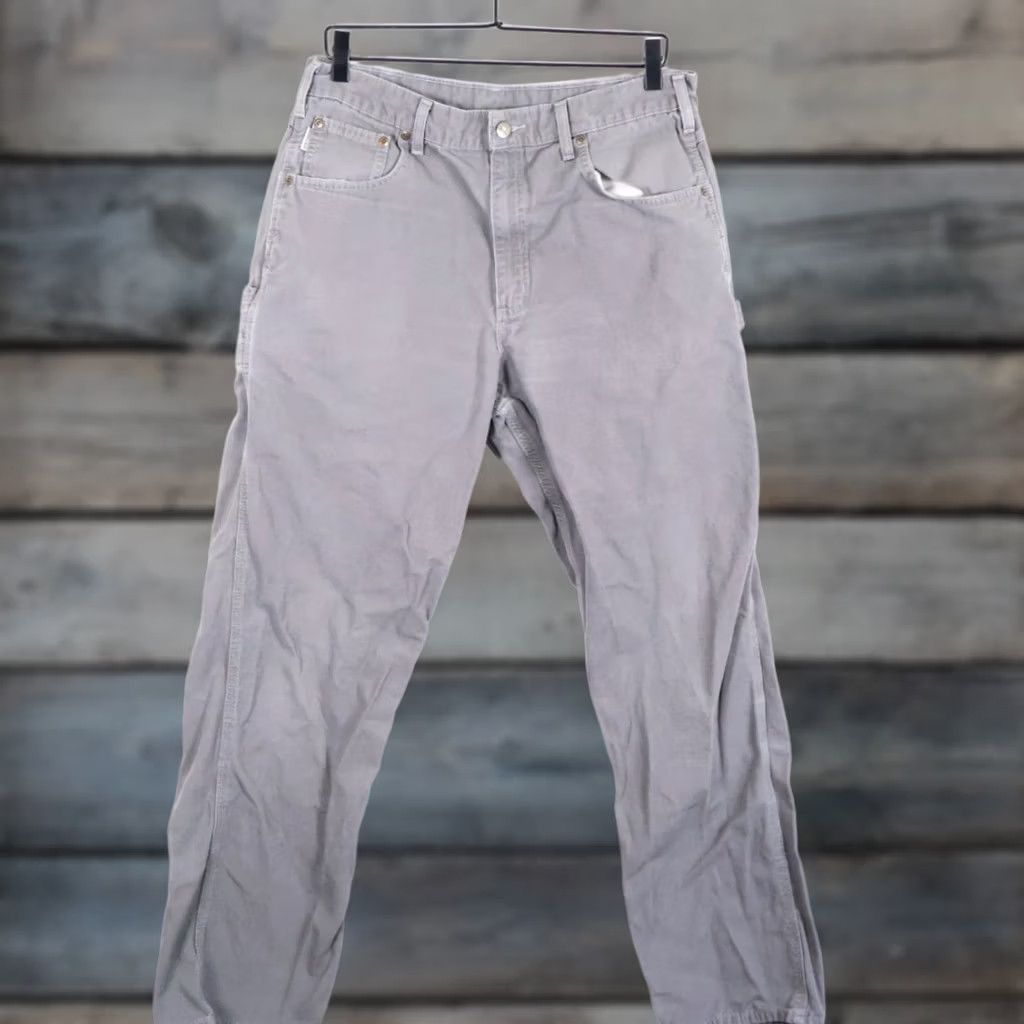 Carhartt Carhartt Loose Fit Carpenter Pants Mens 32 33 Gray Cotton Zip Flat Front Straight Leg 33 Inseam B159-CHR USA Vintage No Size US 33 - 1 Thumbnail