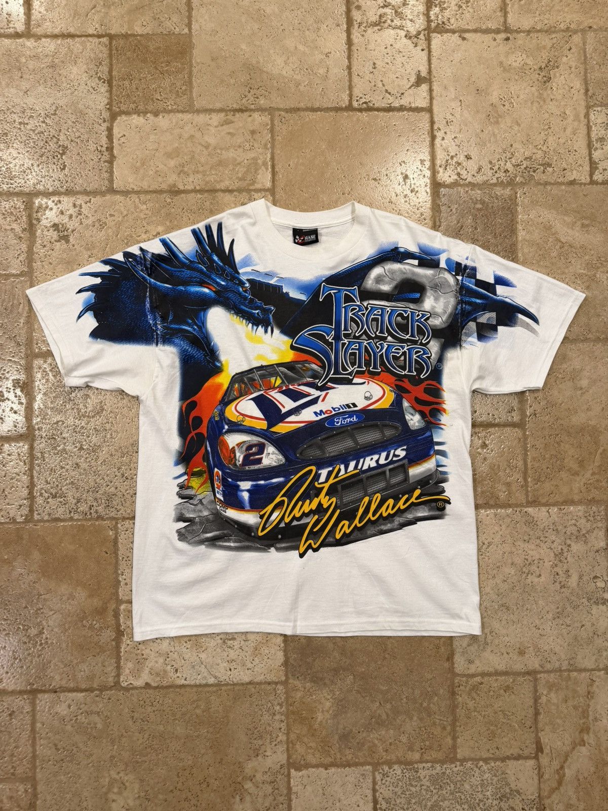 Vintage NASCAR Vintage Rusty Wallace Track Slayer White/Blue Tee Size US L / EU 52-54 / 3 - 4 Thumbnail