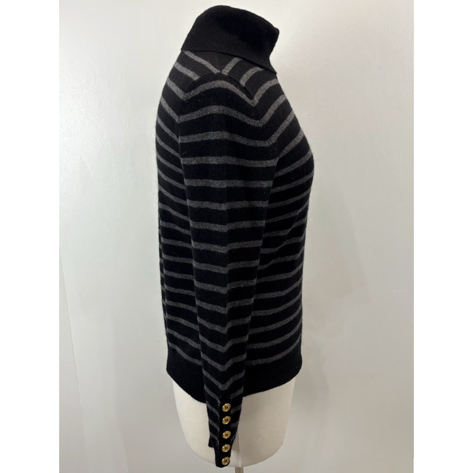 Vintage VINTAGE Peck & Peck 100% Cashmere Turtleneck Sweater Women's Medium Black Grey Stripe Classic Pullover Size M / US 6-8 / IT 42-44 - 4 Thumbnail