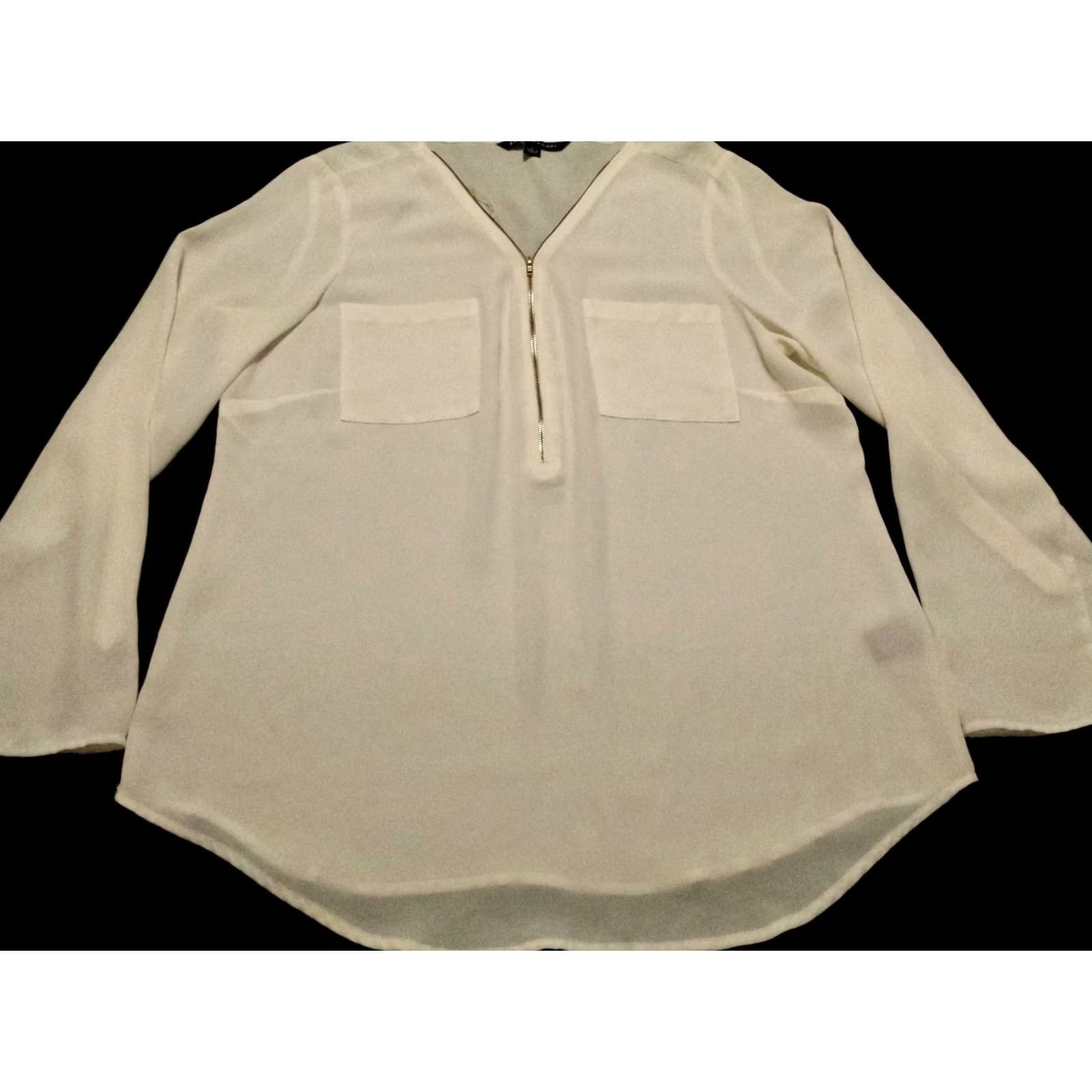 Vintage Zac & Rachel Womens Large Shirt Long Sleeve V-Neck Solid White Pullover Sheer Size L / US 10 / IT 46 - 3 Thumbnail