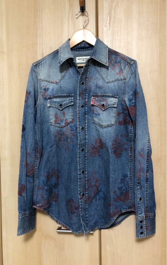 FW18 Saint Laurent Denim Floral Shirt