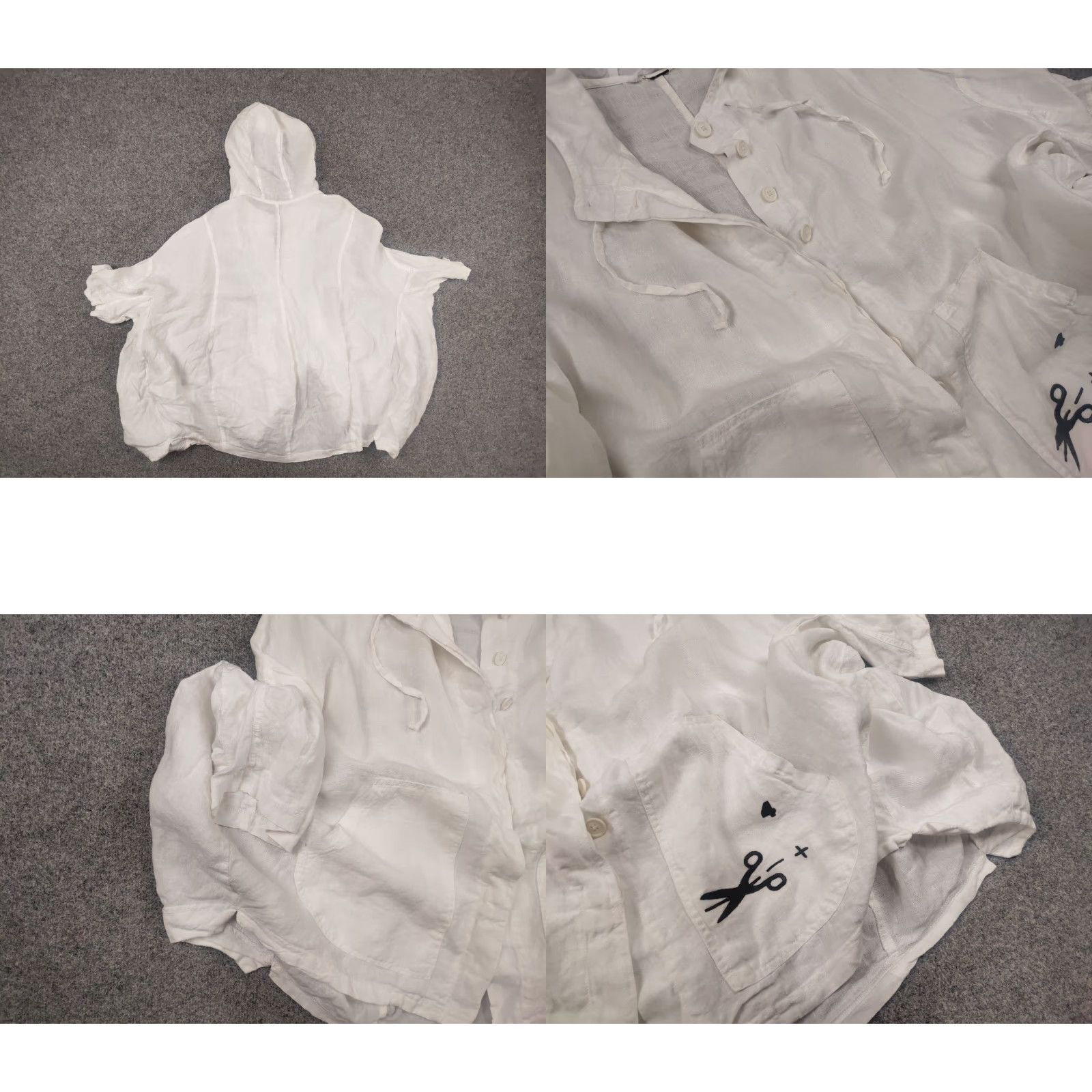 Vintage Rundholz Black label Design Asymmetric Button Hooded White Linen Oversized Jacket Size M / US 6-8 / IT 42-44 - 8 Thumbnail