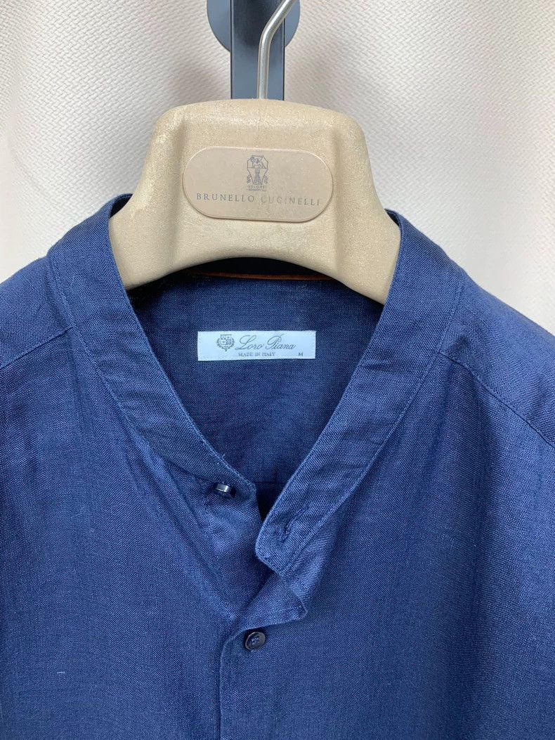 Loro Piana LORO PIANA Light collar linen shirt in dark blue with long Size US M / EU 48-50 / 2 - 2 Thumbnail