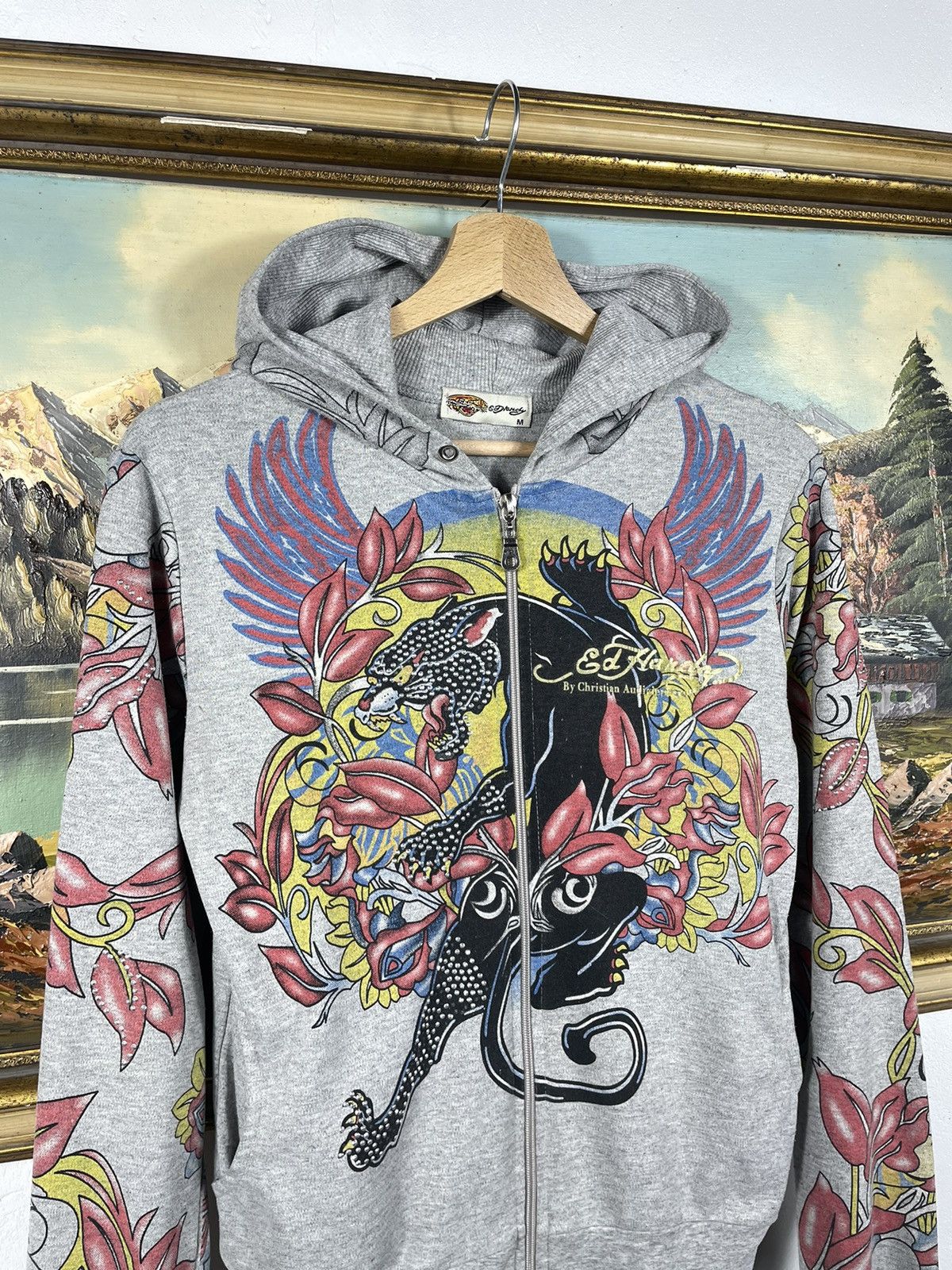 Christian Audigier × Ed Hardy × Vintage Ed Hardy x Christian Audigier Retro 00s Hoodie With Crystals Size M / US 6-8 / IT 42-44 - 4 Thumbnail