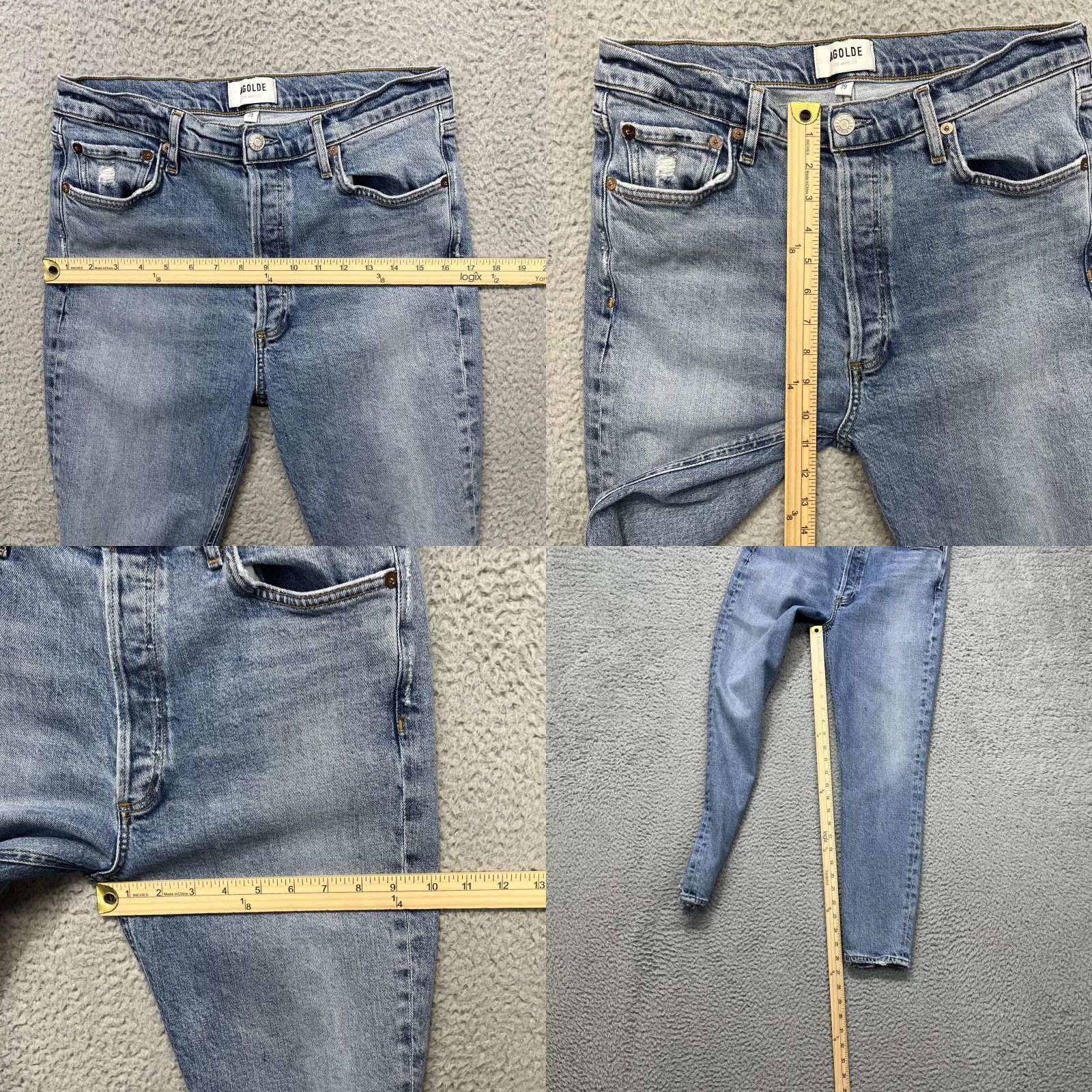 Agolde AGOLDE Nico Jeans Womens 29 Light Wash High Rise Slim Skinny Button Fly Denim Jeans Size 29" - 9 Thumbnail