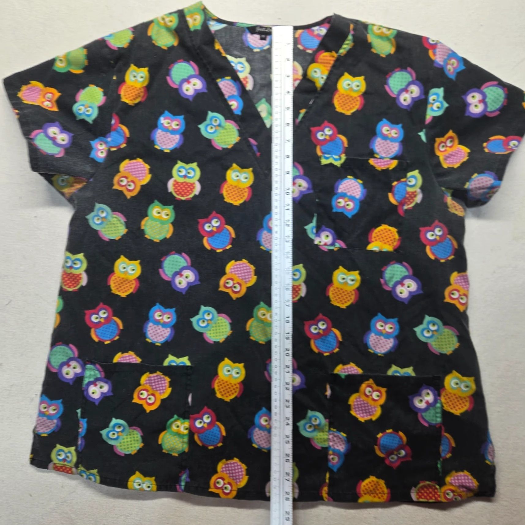 Vintage Nurses Shirt 2X Unisex Black Owl Print Scrub Top Short Sleeve Pediatrican Size US XXL / EU 58 / 5 - 6 Thumbnail