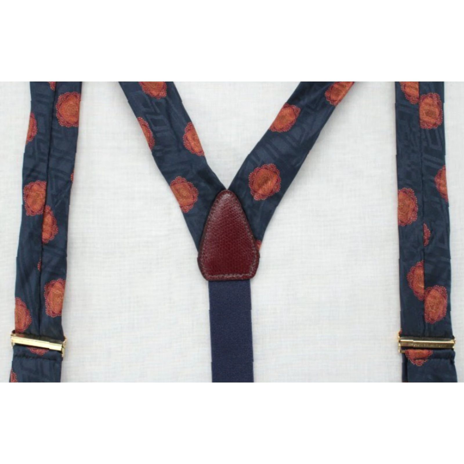 Vintage Vintage CAS Germany Suspenders Silk Blue Gold Madallions Gold Tone Hardware Size ONE SIZE - 3 Thumbnail