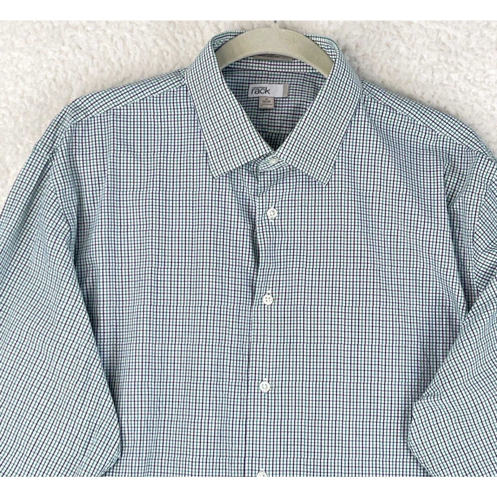 Nordstrom Nordstrom Nordstrom Rack Green Plaid Button-Down Dress Shirt Mens XL 17" Neck Long Sleeve Cotton 50" Chest Daddy Classic Shirt Size 46R - 3 Thumbnail