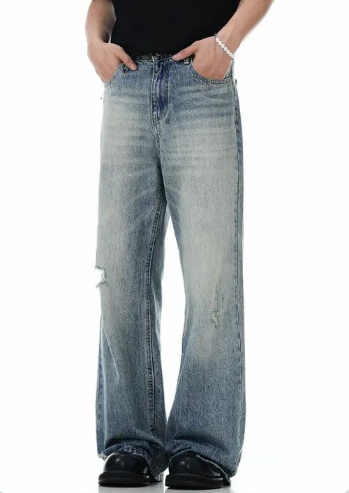 Hypebeast × Japanese Brand Retro men's cleanfit loose straight worn flared jeans Size US 32 / EU 48 - 2 Thumbnail