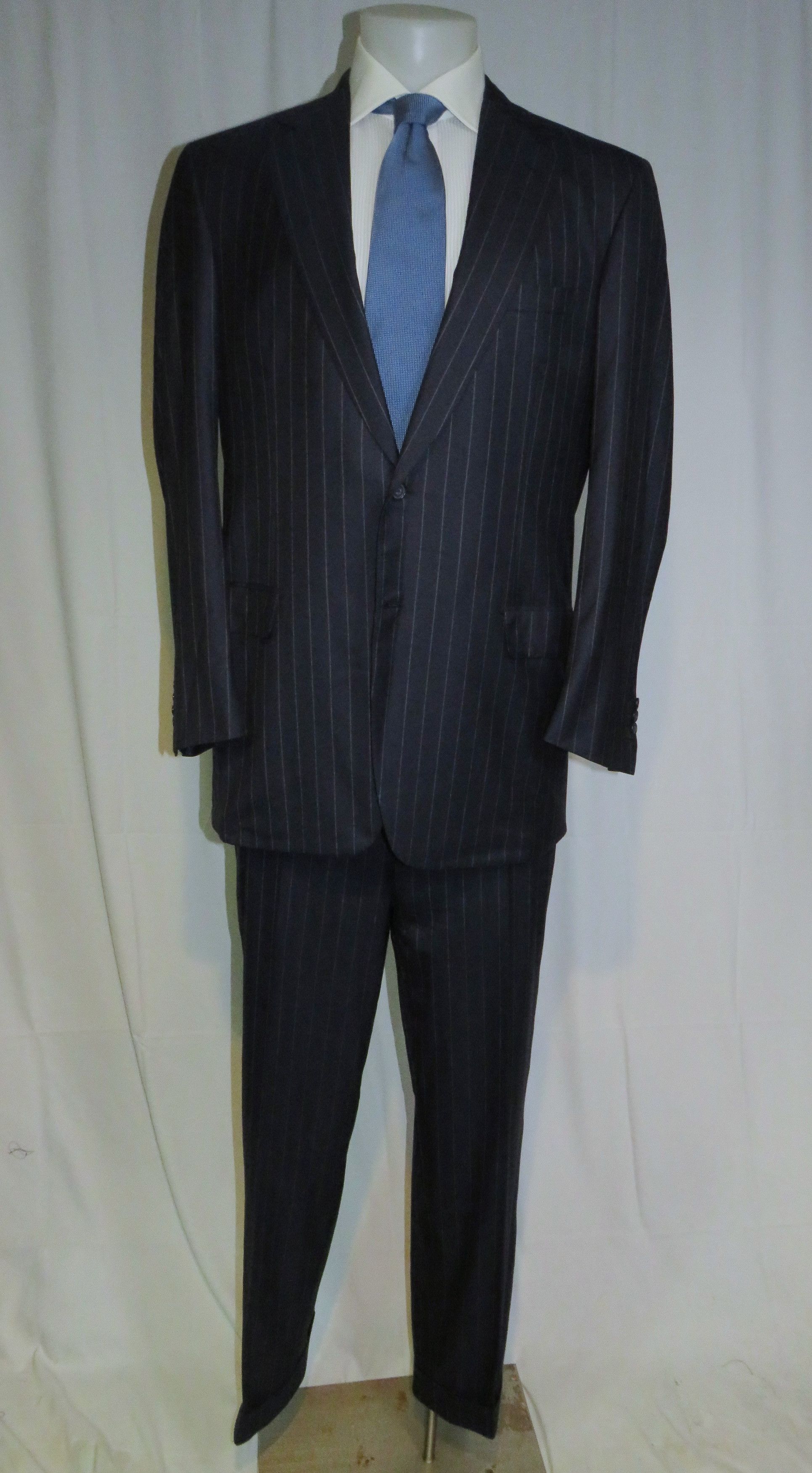 Brioni Super 160 Nomentano Custom Navy Stripe Two Button Suit 42L Size 42L - 1 Thumbnail