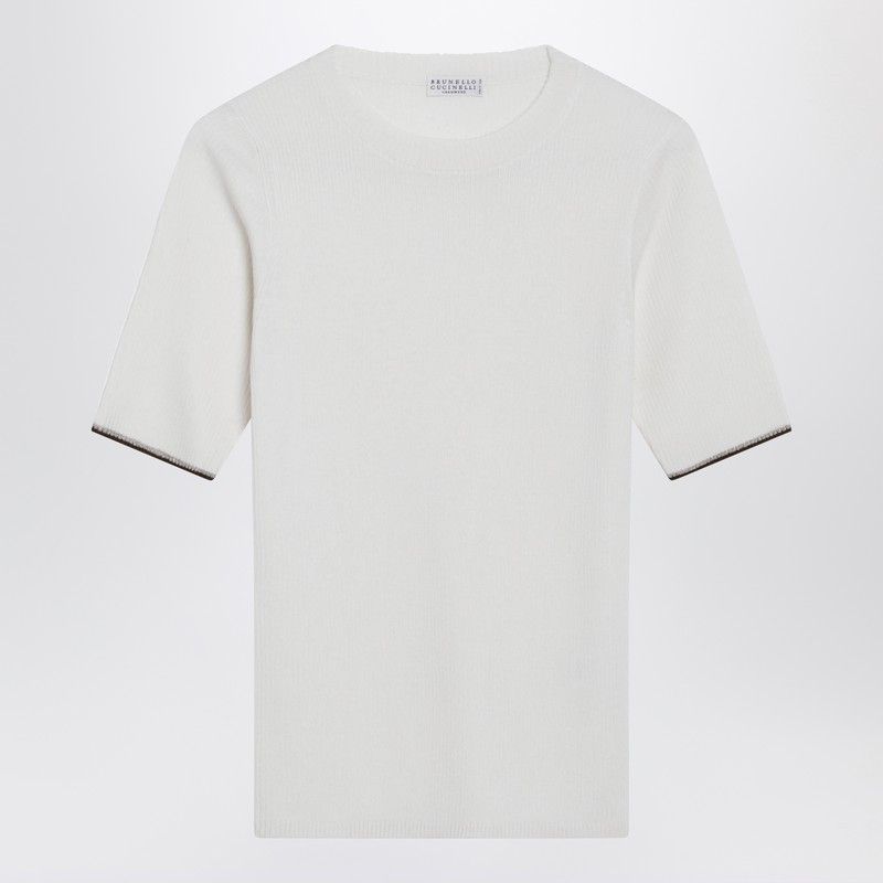 Brunello Cucinelli White Cashmere And Silk Knit Top
