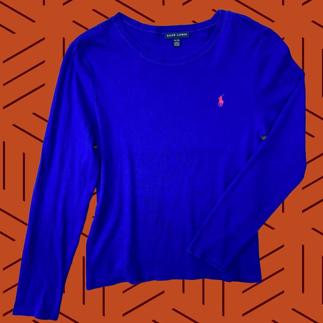 Ralph Lauren Ralph Lauren Top Blue Long Sleeve Crew Neck Pony Logo / Womens XL Size XL / US 12-14 / IT 48-50 - 1 Thumbnail