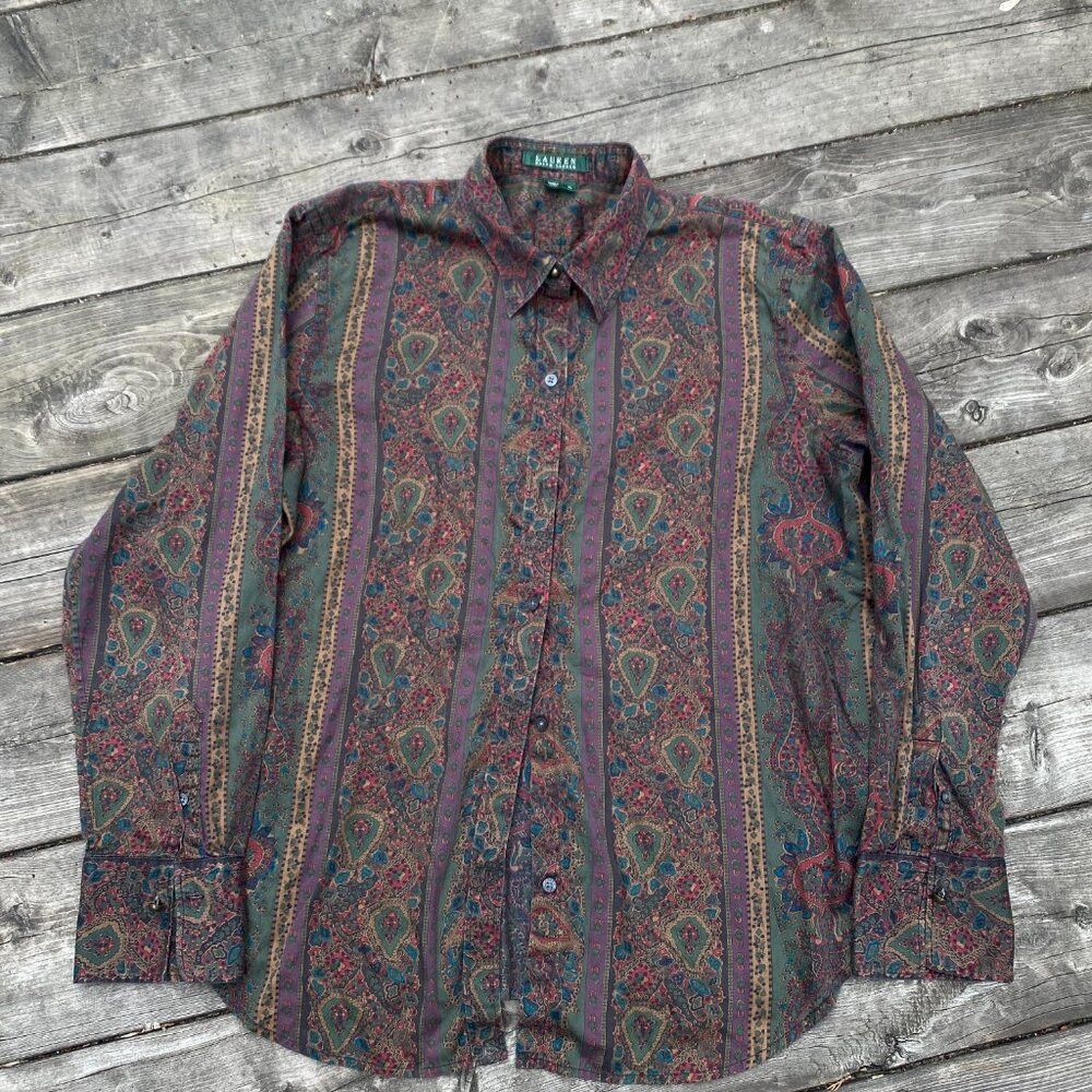 Ralph Lauren Vintage 90s Lauren Ralph Lauren Paisley Shirt XL Floral But Size XL / US 12-14 / IT 48-50 - 4 Thumbnail