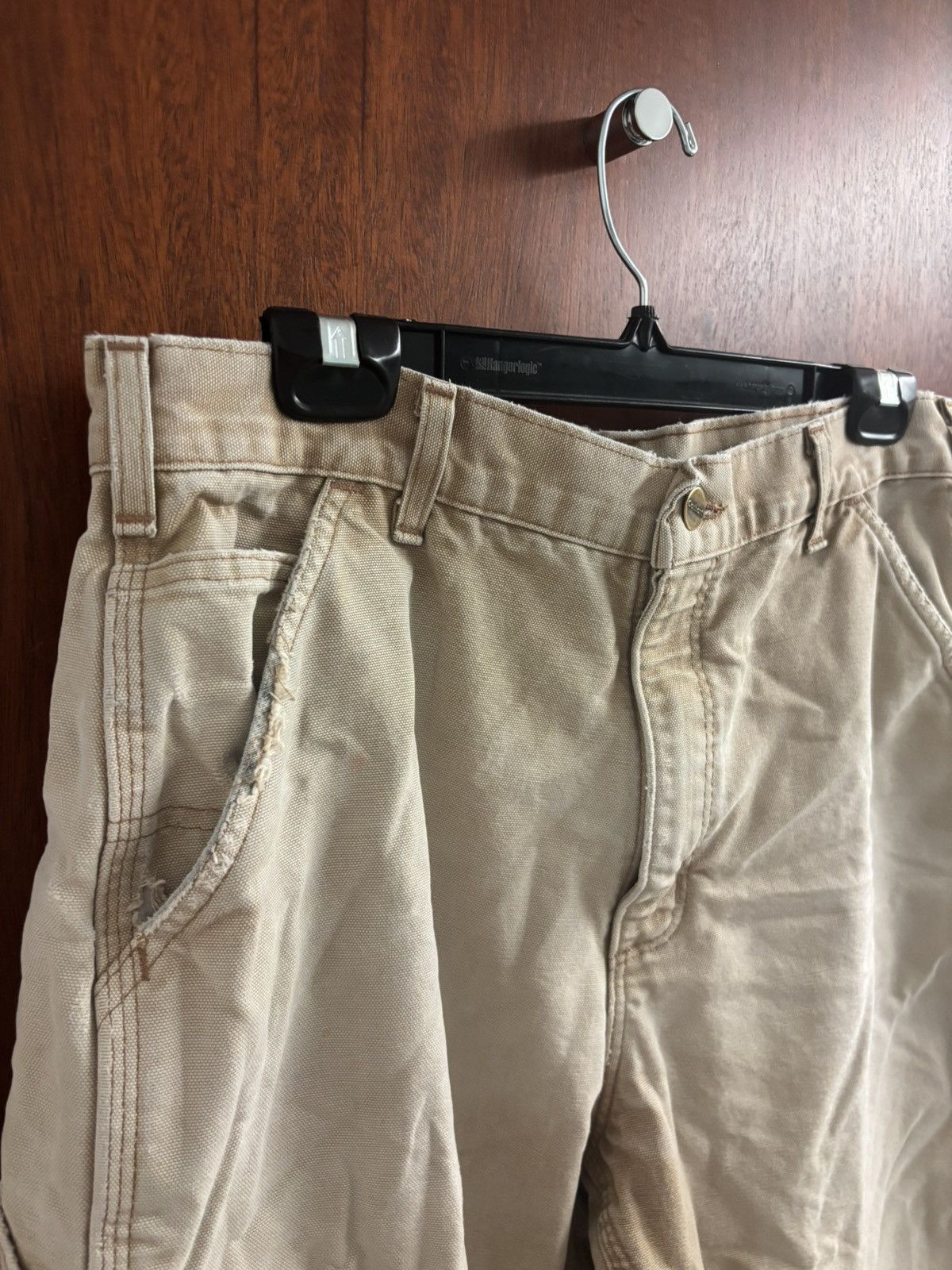 Carhartt × Vintage 34x32 Beige distressed fade carpenter pants single knee Size US 34 / EU 50 - 3 Thumbnail