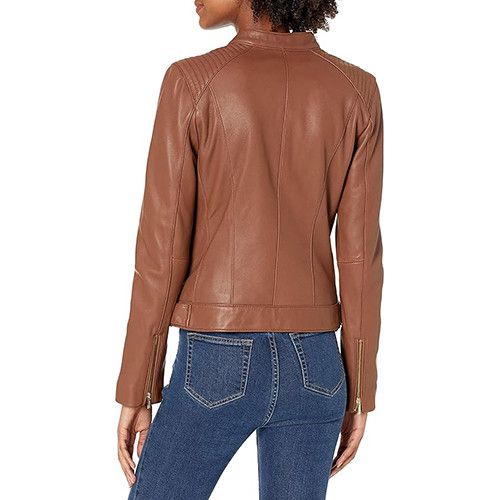 Cole Haan Cole Haan Women's Quilted Panels Leather Jacket Hickory XL Size XL / US 12-14 / IT 48-50 - 2 Thumbnail