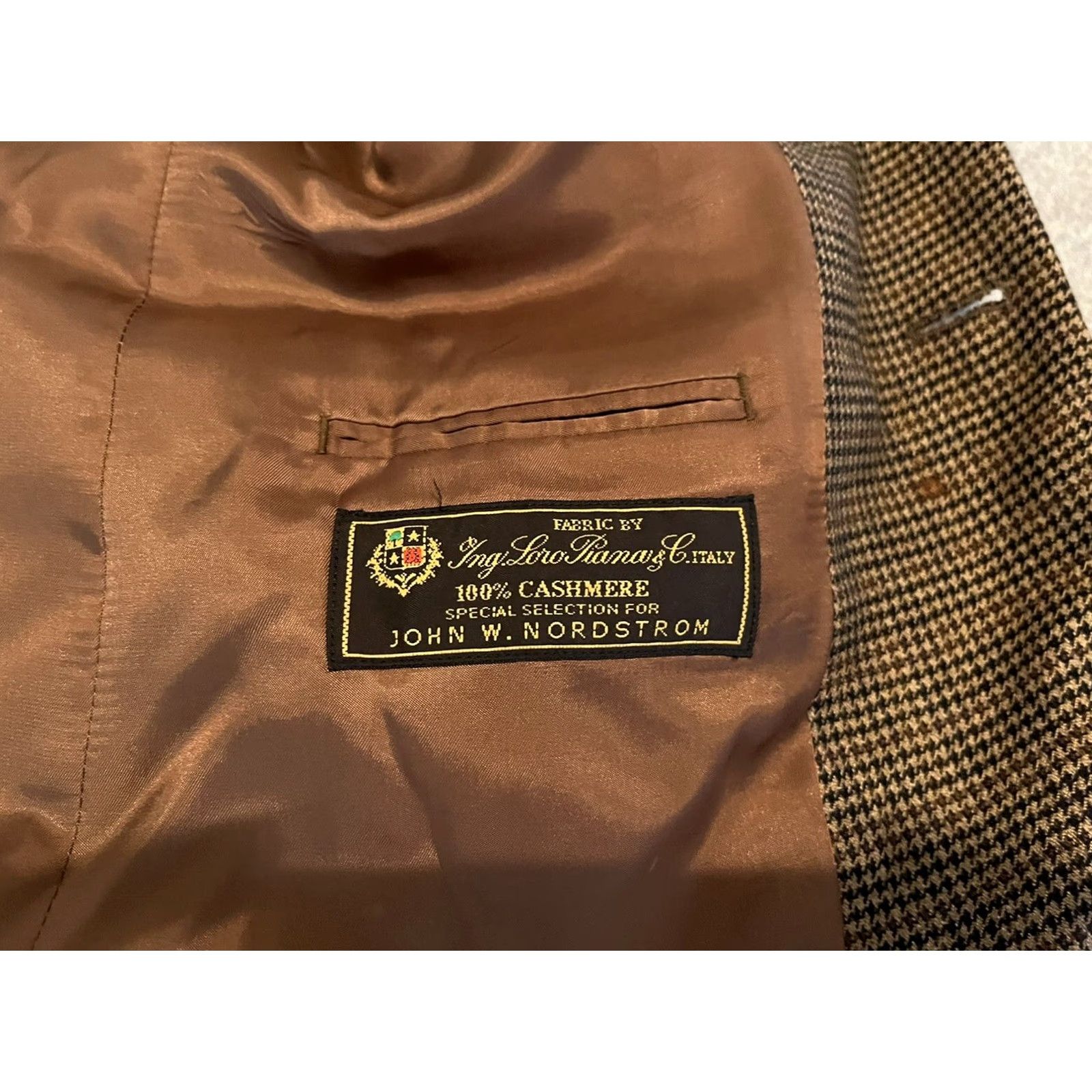 Loro Piana Nordstrom Signature Loro Piana 100% Cashmere Brown Jacket Blazer Sport Coat 44L Mens Blazer Brown Cashmere Houndstooth Long 44 Mens Size 44R - 3 Thumbnail