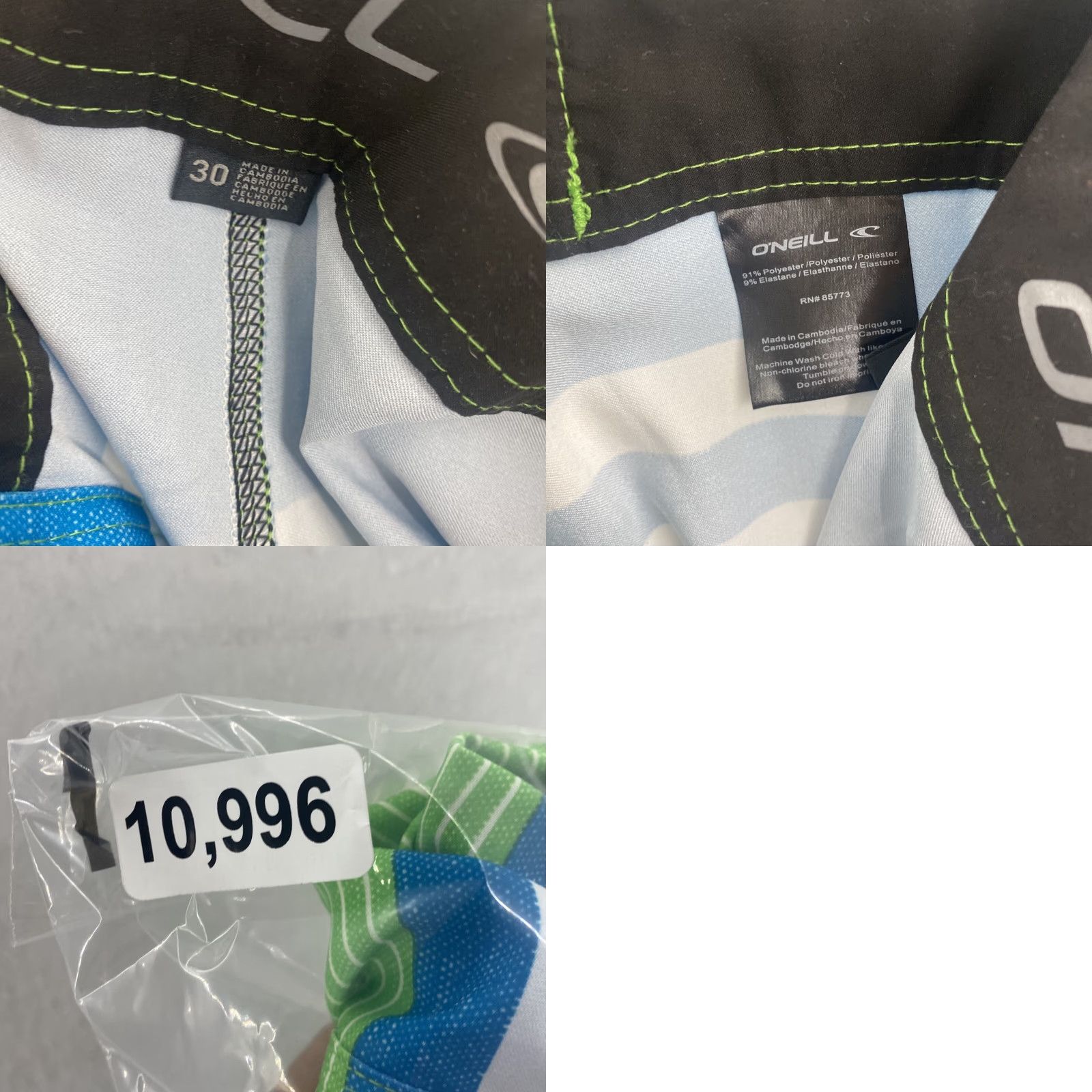 O'Neill O'Neill Cargo Board Shorts Mens 30 Lime Green Blue Striped Swimwear NWT Size US 30 / EU 46 - 8 Thumbnail