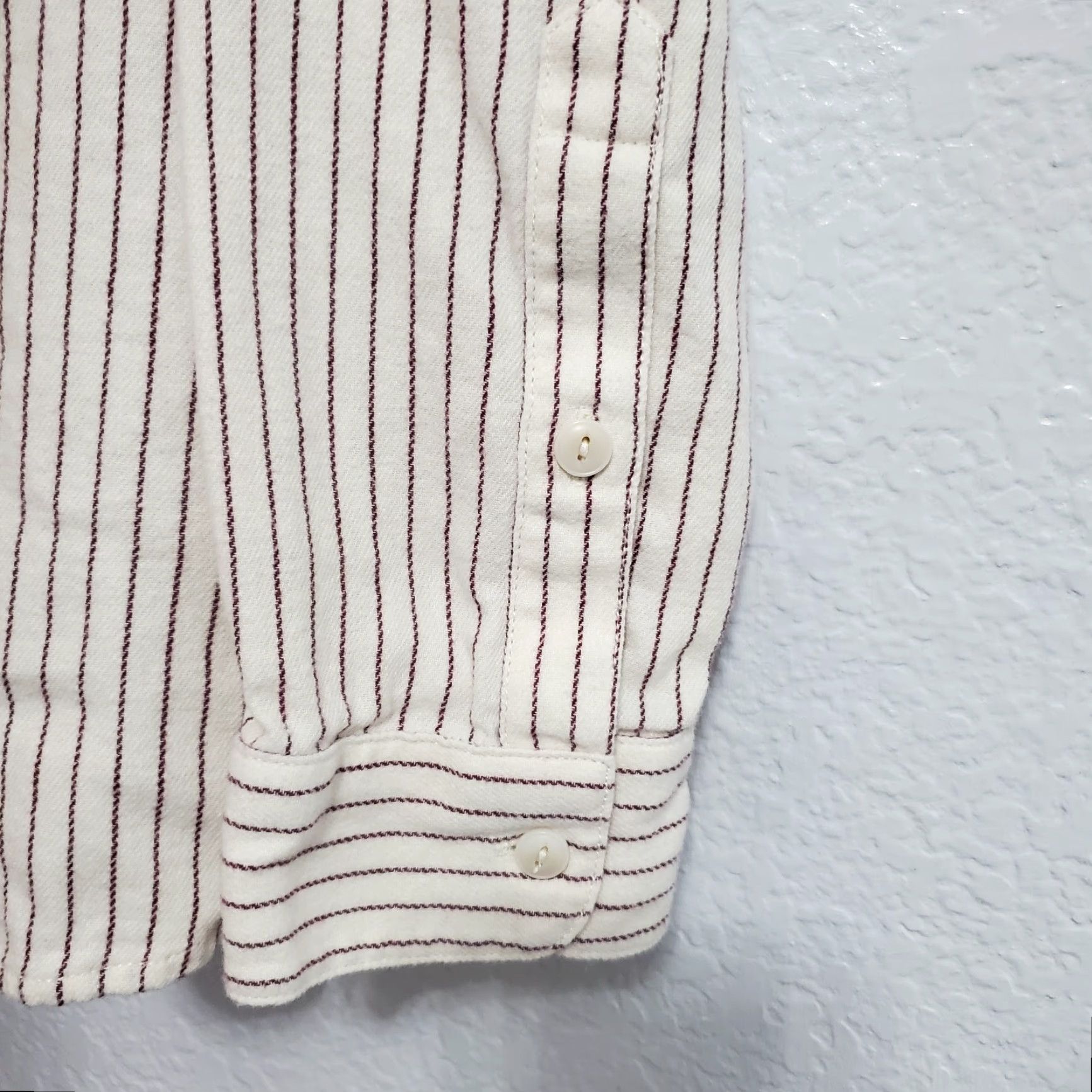 Madewell Madewell Top Womens M Ivory Striped Collared 1/2 Button Front Long Sleeve Back Buttons Blouse Size M / US 6-8 / IT 42-44 - 6 Thumbnail