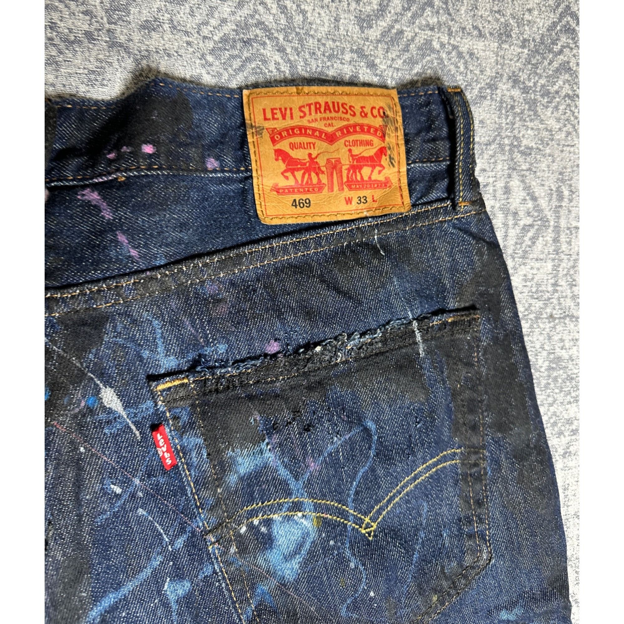 Levi's Custom Reworked Embellished Bleached Distressed Paint Staine Size US 33 - 9 Thumbnail