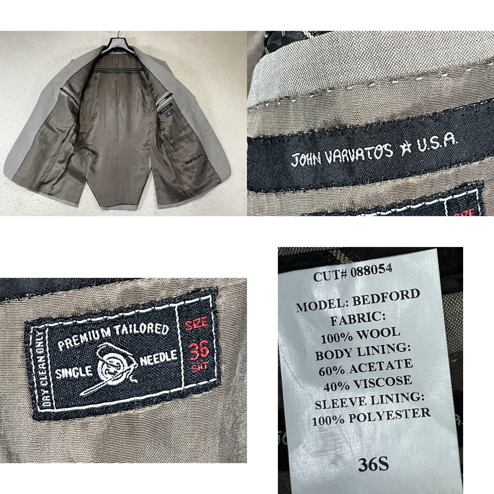 John Varvatos John Varvatos Blazer Men 36S Beige Wool Two-Button Single-Breasted Notch Lapel Jacket Coat Sport Coat Theme USA Shirt Size 36R - 8 Thumbnail