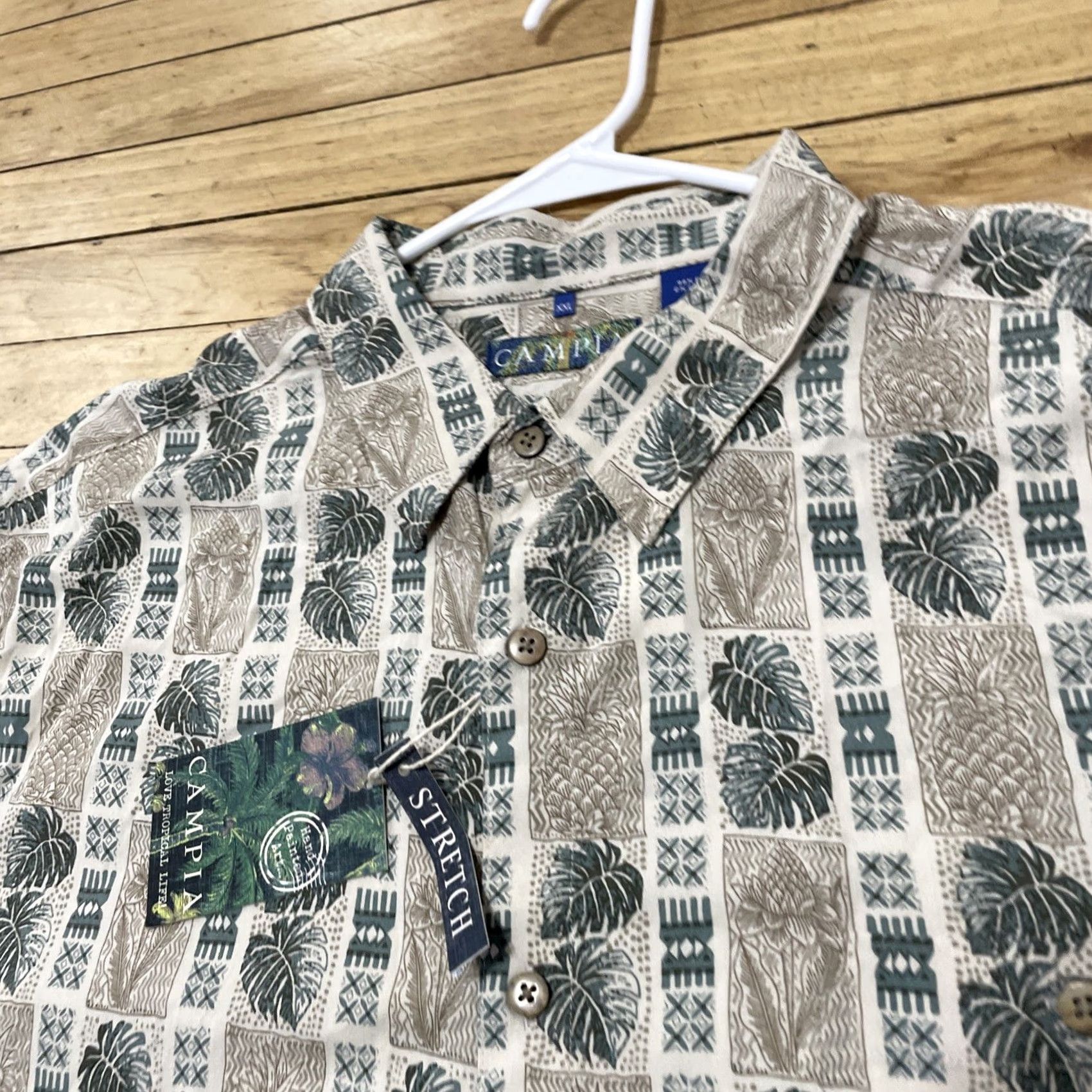 Vintage Campia Moda Hawaiian Shirt Men 2XL Green Tan Patchwork Tropical Art XXL NEW Size US XXL / EU 58 / 5 - 4 Thumbnail