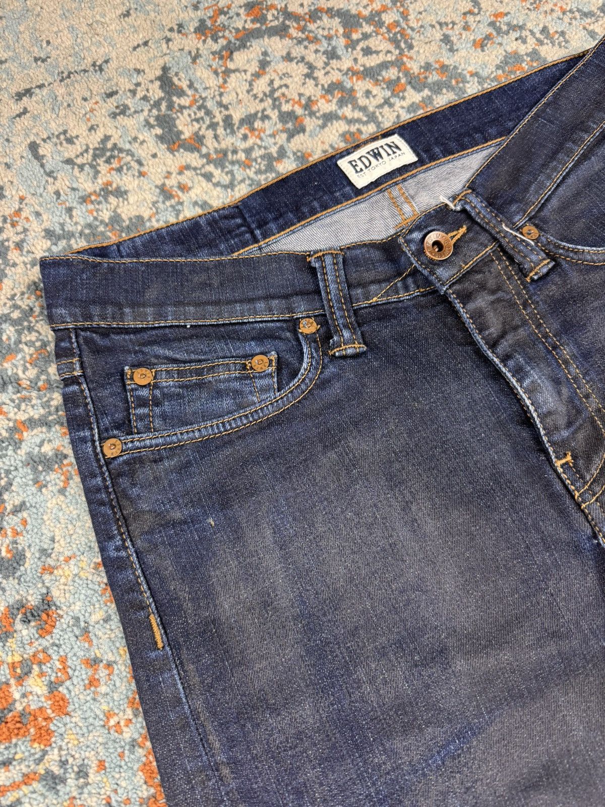 Edwin × Vintage Rare Vintage y2k Edwin waxed coated skinny jeans denim pants Size US 31 - 11 Thumbnail