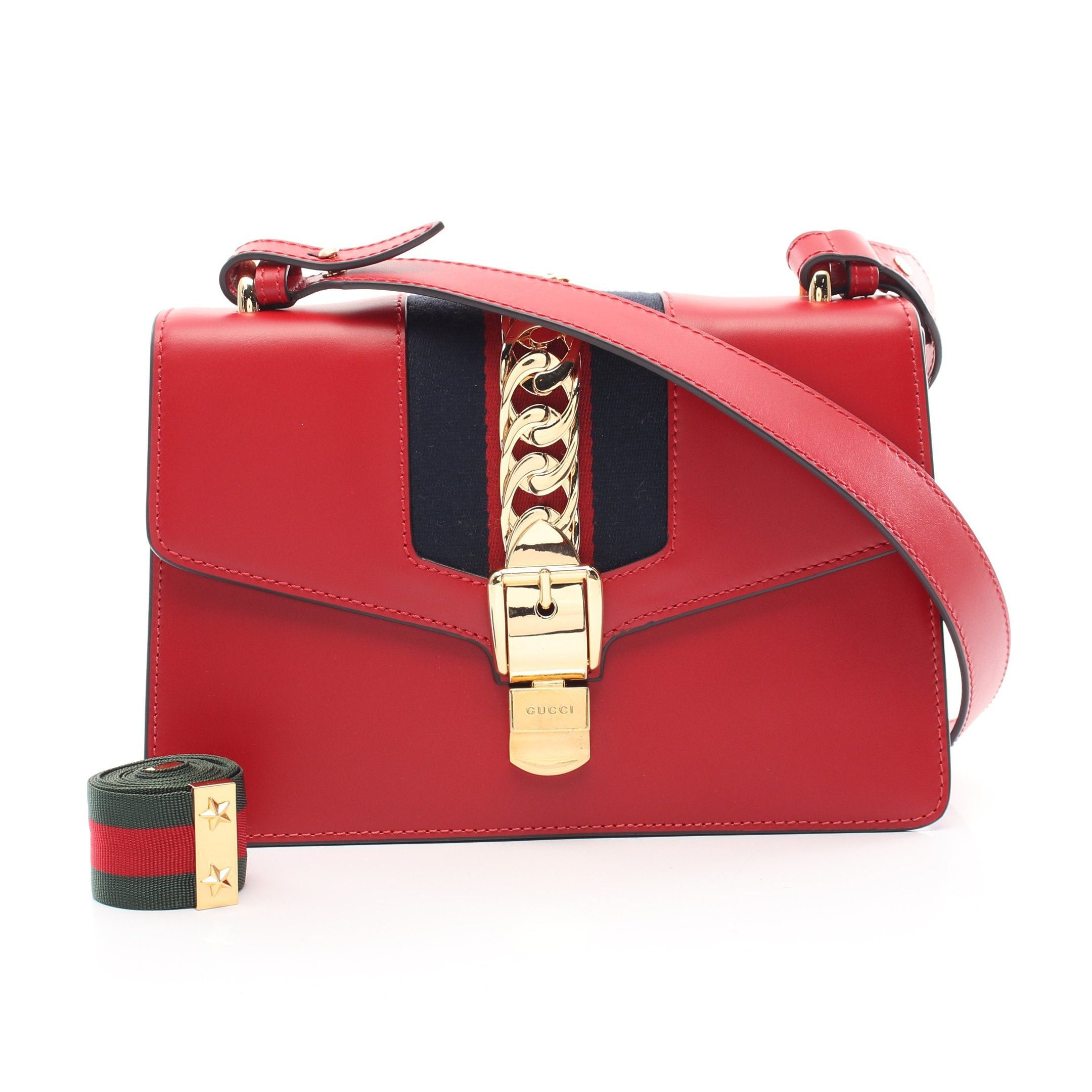 Gucci Gucci Sylvie Small Web Line Shoulder Bag Leather Red Size ONE SIZE - 1 Thumbnail