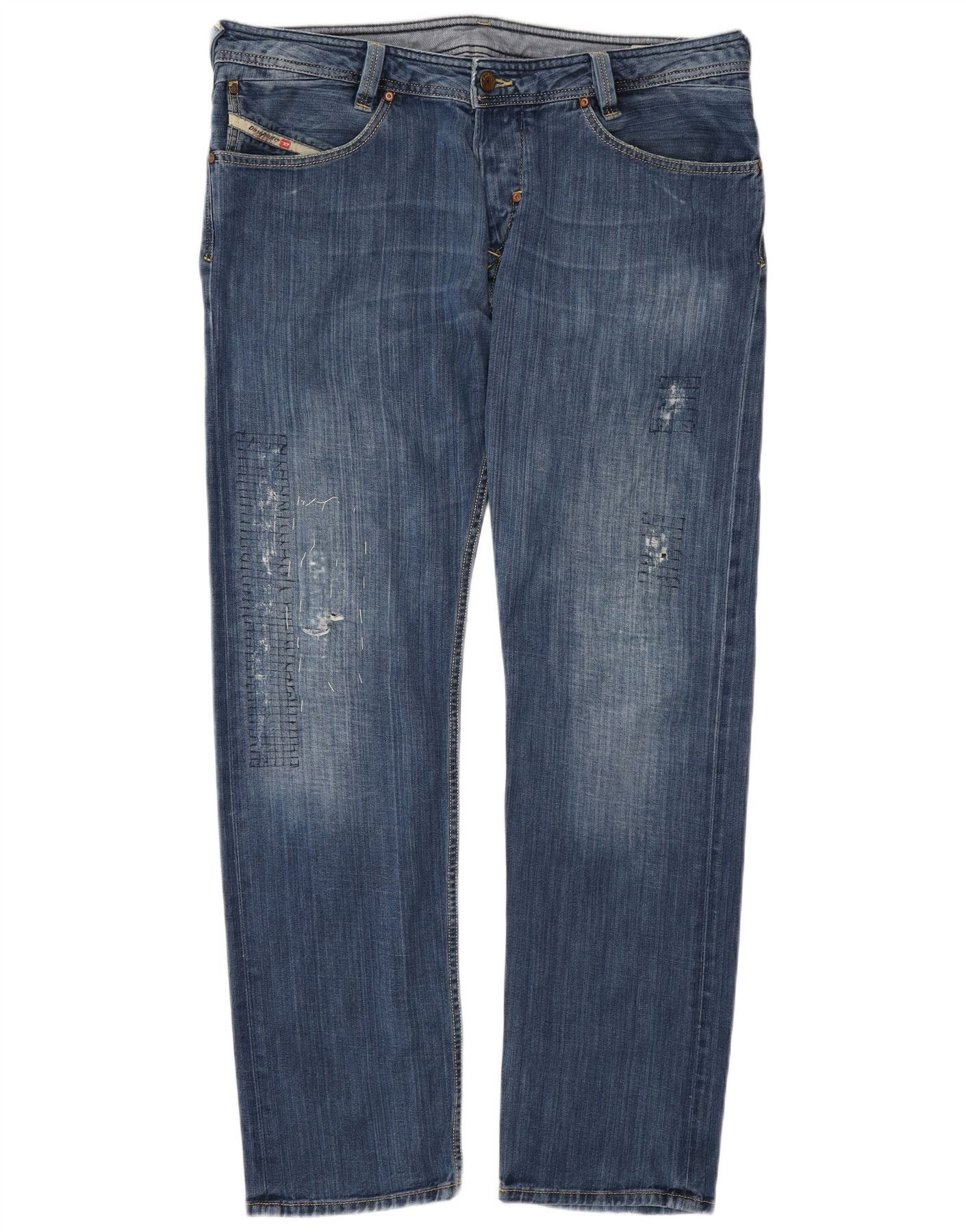 Diesel Mens Slammer Distressed Straight Jeans W36 L34 Blue Cotton Size US 28 / EU 44 - 1 Thumbnail