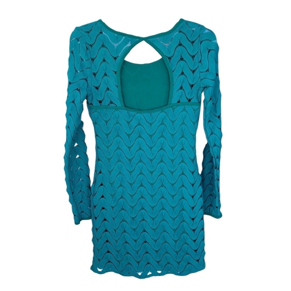 Free People EUC Free People Wild Thing Crochet Lace Turquoise Mini Dress Size XS / US 0-2 / IT 36-38 - 7 Thumbnail